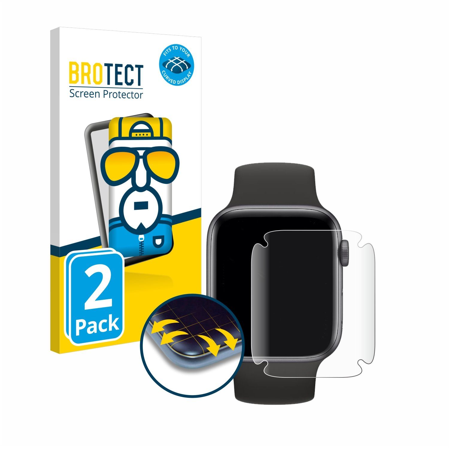 BROTECT Displayschutzfolie Fullscreen Schutzfolie für Apple Watch SE (44 mm), 2 Stück, Displayschutz Folie Fullcover Klar Transparent