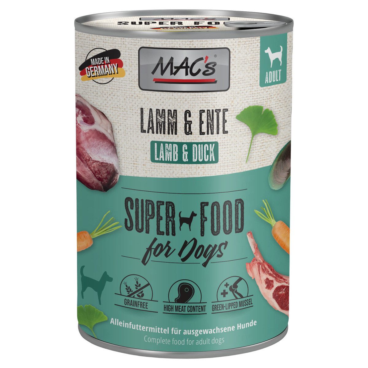 MAC'S Lamm & Ente 400 g - 6 Stück, Nassfutter für: Hund