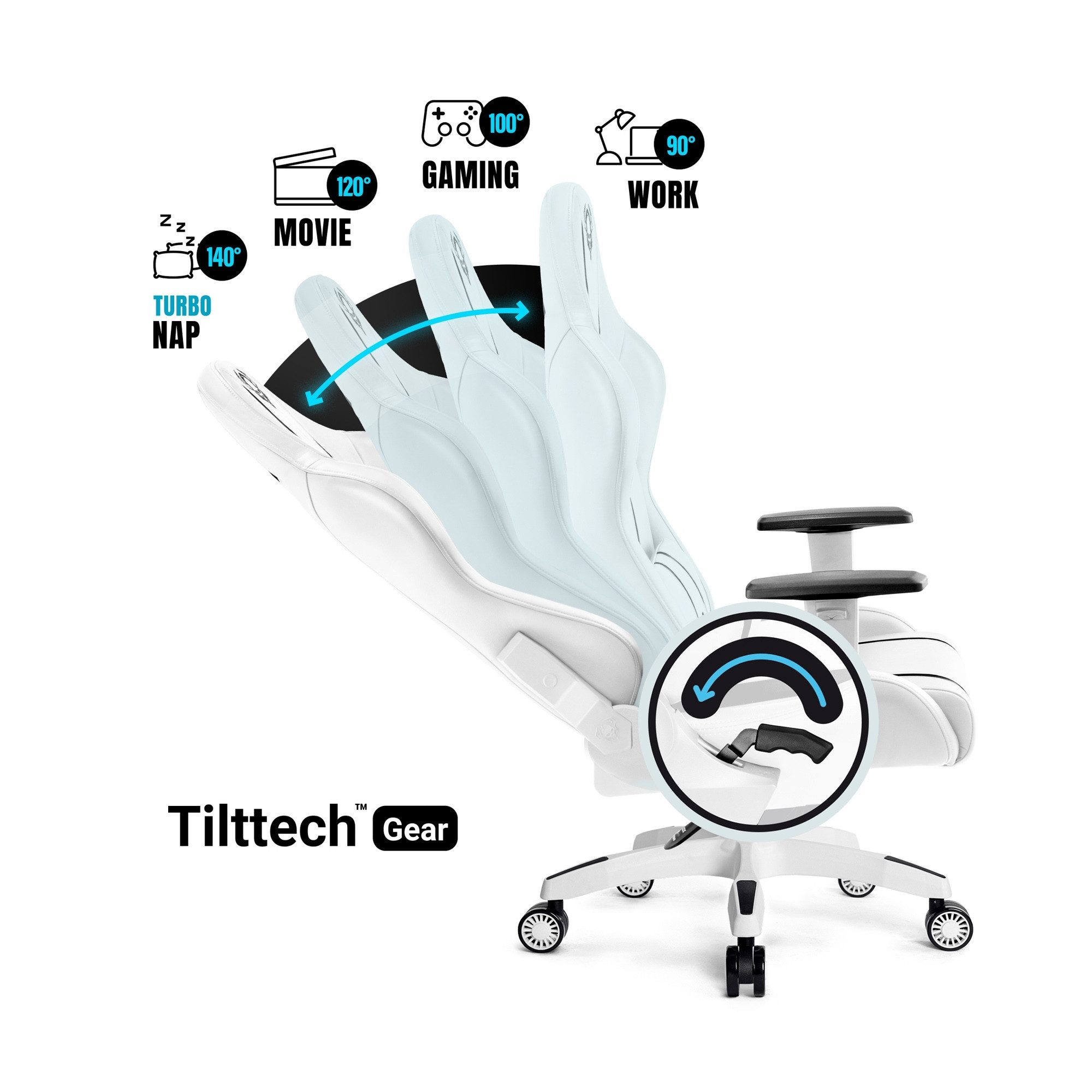 DIABLO CHAIRS Gaming-Stuhl X-One 2.0 HDS Ökoleder ergonomisch TiltTech Armlehnen Kopfstütze (Klasse-4-Gasfeder, Gummiräder bodenschonend, Kids S Normal L King XL), Lendenkissen Wippfunktion Metallbasis 3 Größen