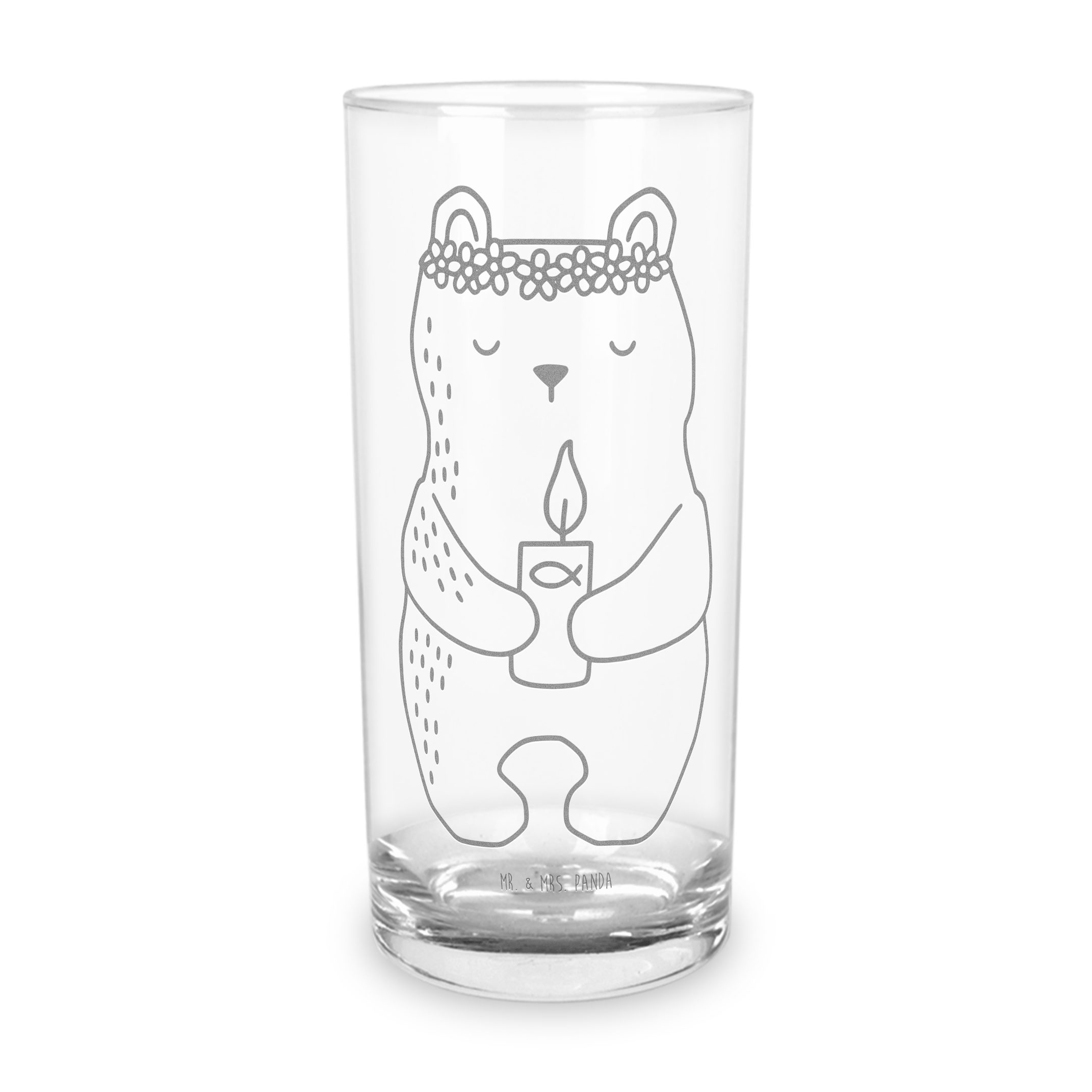 Mr. & Mrs. Panda Glas Bär Kommunion, Tumbler 200 ml, Transparent, Kommunion, Panda Glas, Ka, Premium Glas, Trinkbecher Glas Tumbler Glasbecher