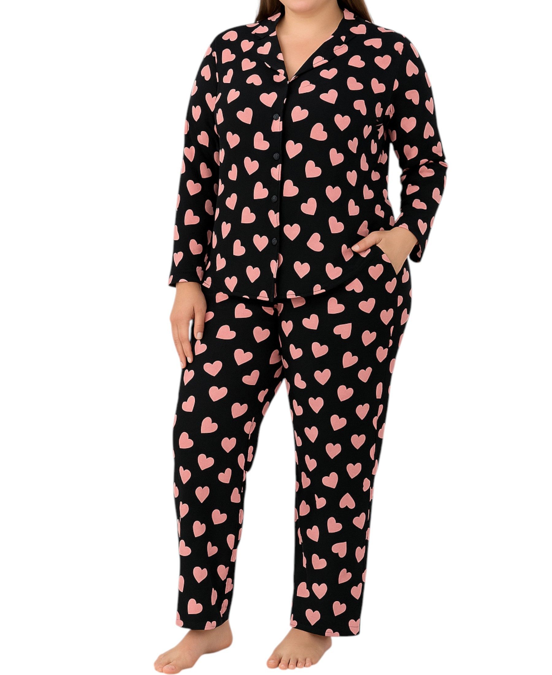 fashionshowcase Pyjama Set Hausanzug Damen Schlafanzug Schwarz mit Rosa Her günstig online kaufen