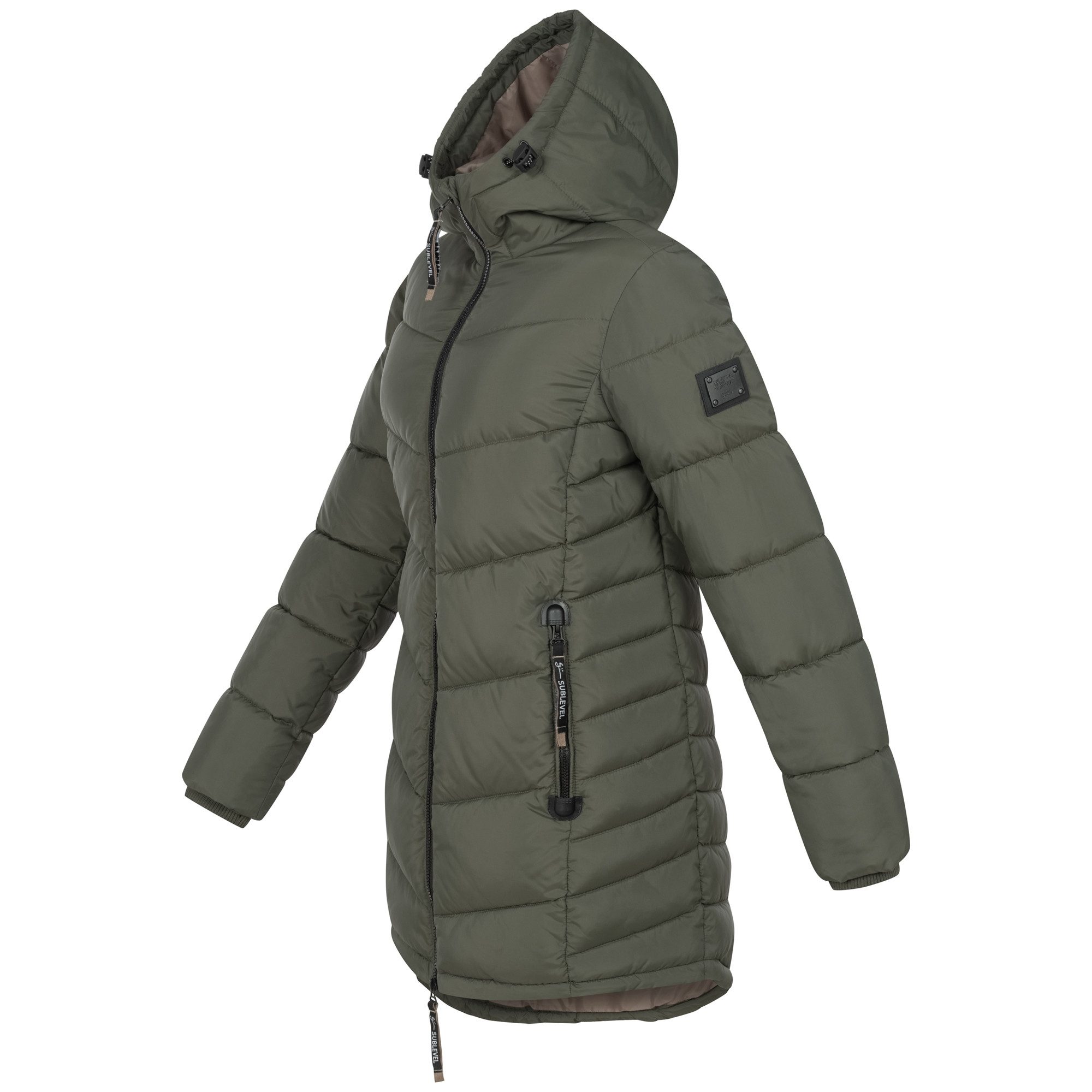 SUBLEVEL Steppjacke Damen Mantel mit Kapuze lange Winter Jacke Parka Stehkragen, Kapuze, flauschig, kuschelig, warm, Outdoor, Mantel – Bild 5 von 5