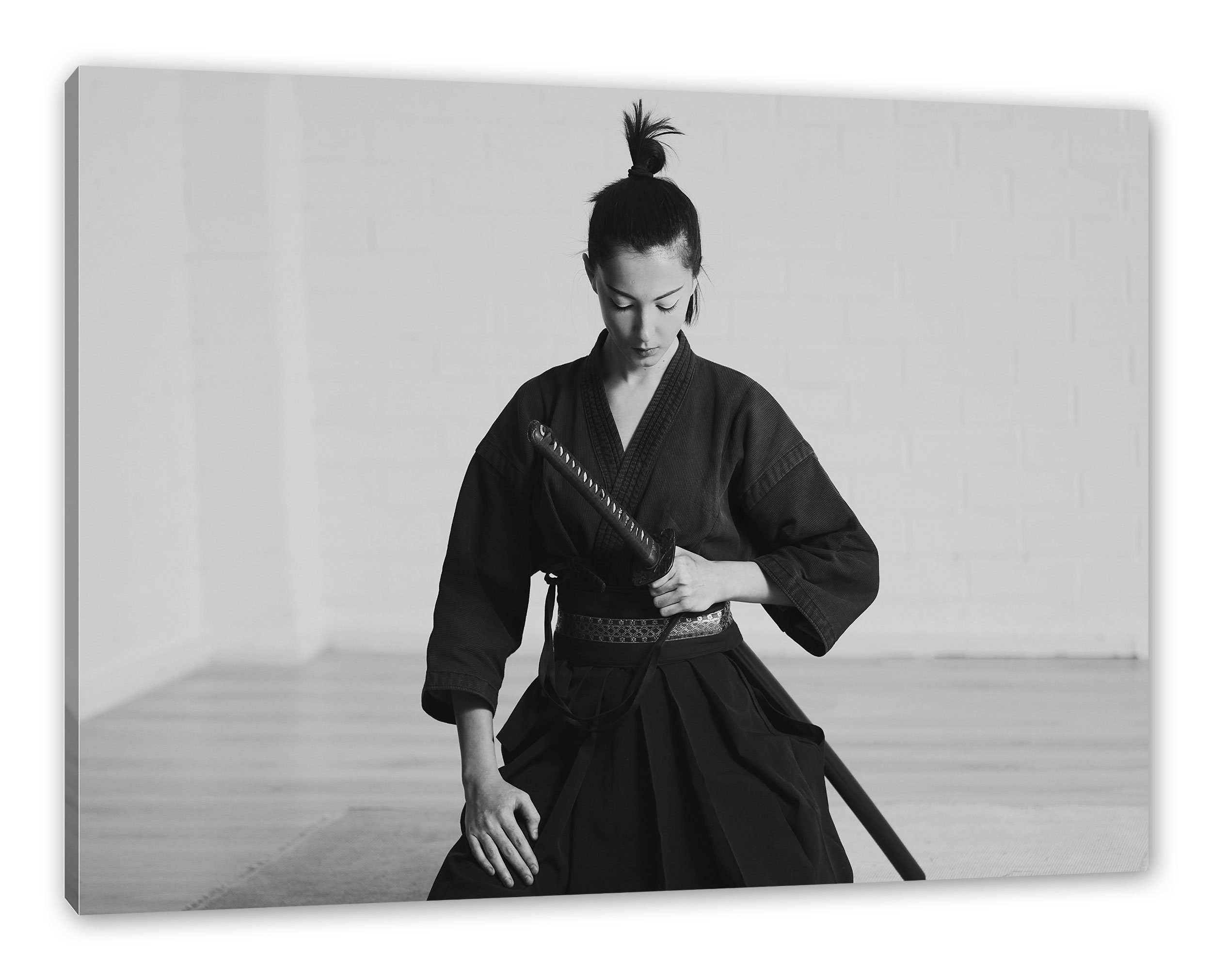 Pixxprint Leinwandbild (1 Zackenaufhänger bespannt, stolze stolze fertig St), inkl. Samurai-Kriegerin, Leinwandbild Samurai-Kriegerin