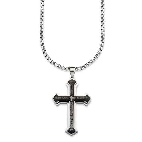 Bruno Banani Kette mit Anhänger Schmuck Geschenk, Halskette Kreuz Venezianerkette Silber Schwarz