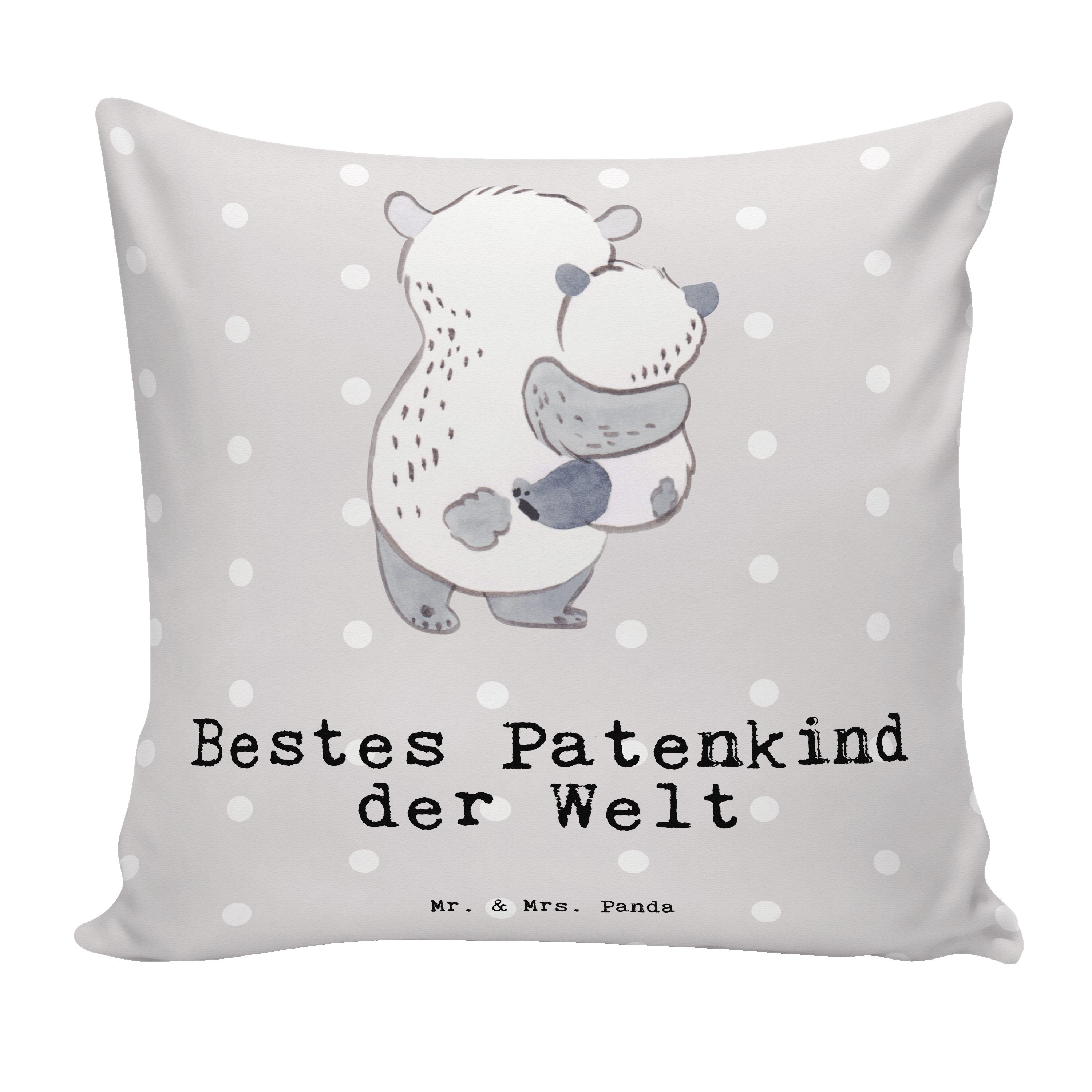 Mr. & Mrs. Panda Dekokissen Panda Bestes Patenkind der Welt - Grau Pastell - Geschenk, Taufe, Fre