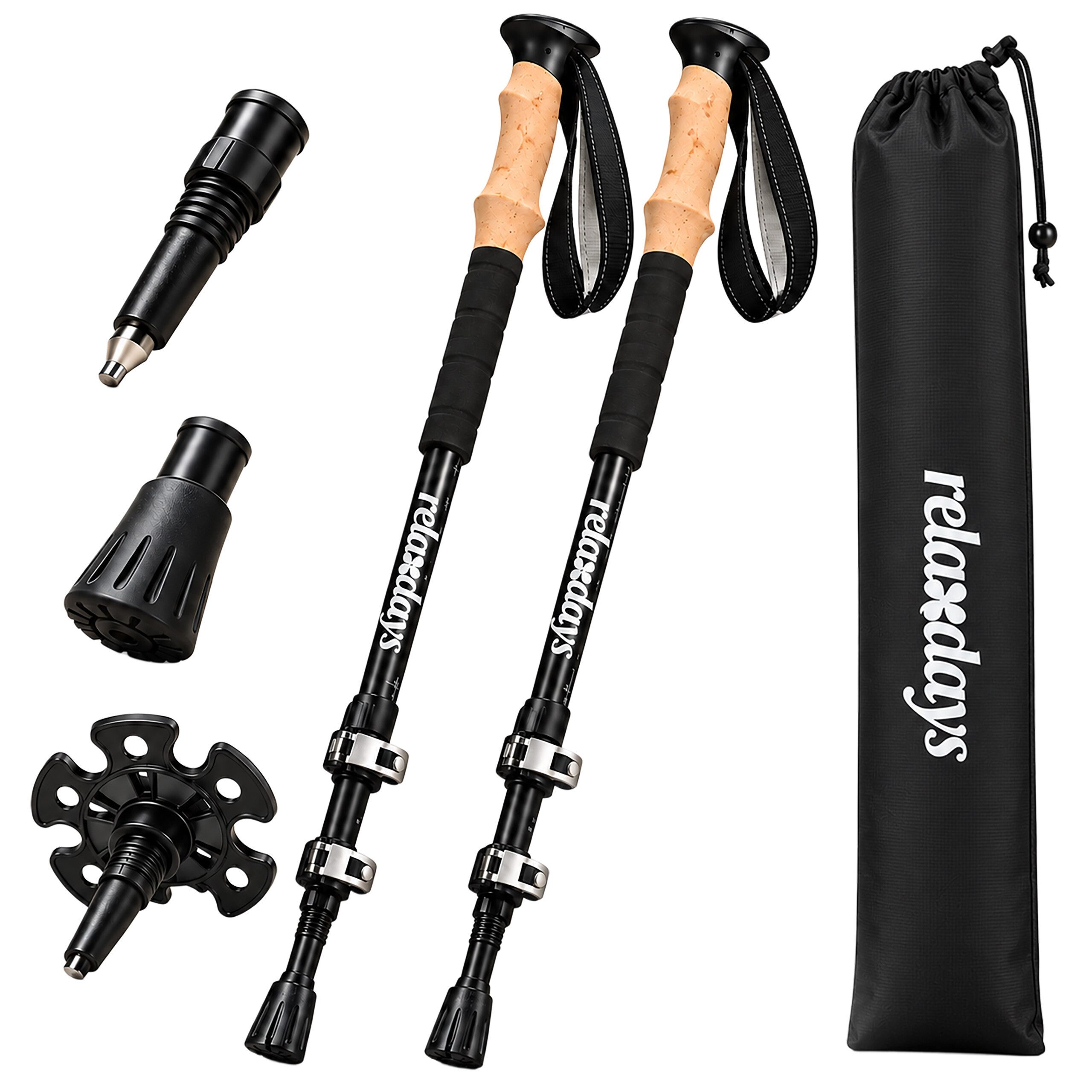relaxdays Trekking-Stöcke Wanderstöcke Teleskop 2er Set (2 St), schwarz