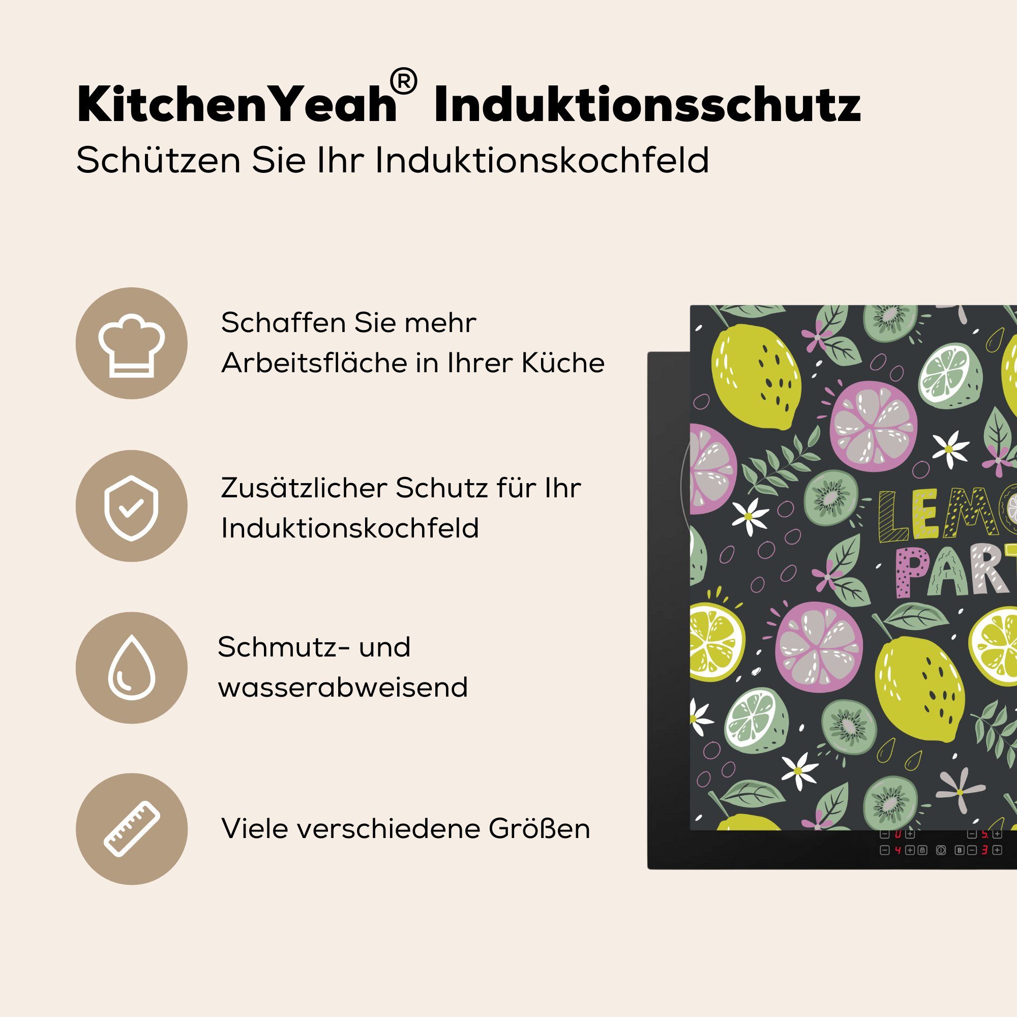 MuchoWow Herdblende-/Abdeckplatte Sommer - 78x78 (1 Zitate Zitronen, Arbeitsplatte küche - cm, Vinyl, für Ceranfeldabdeckung, tlg)