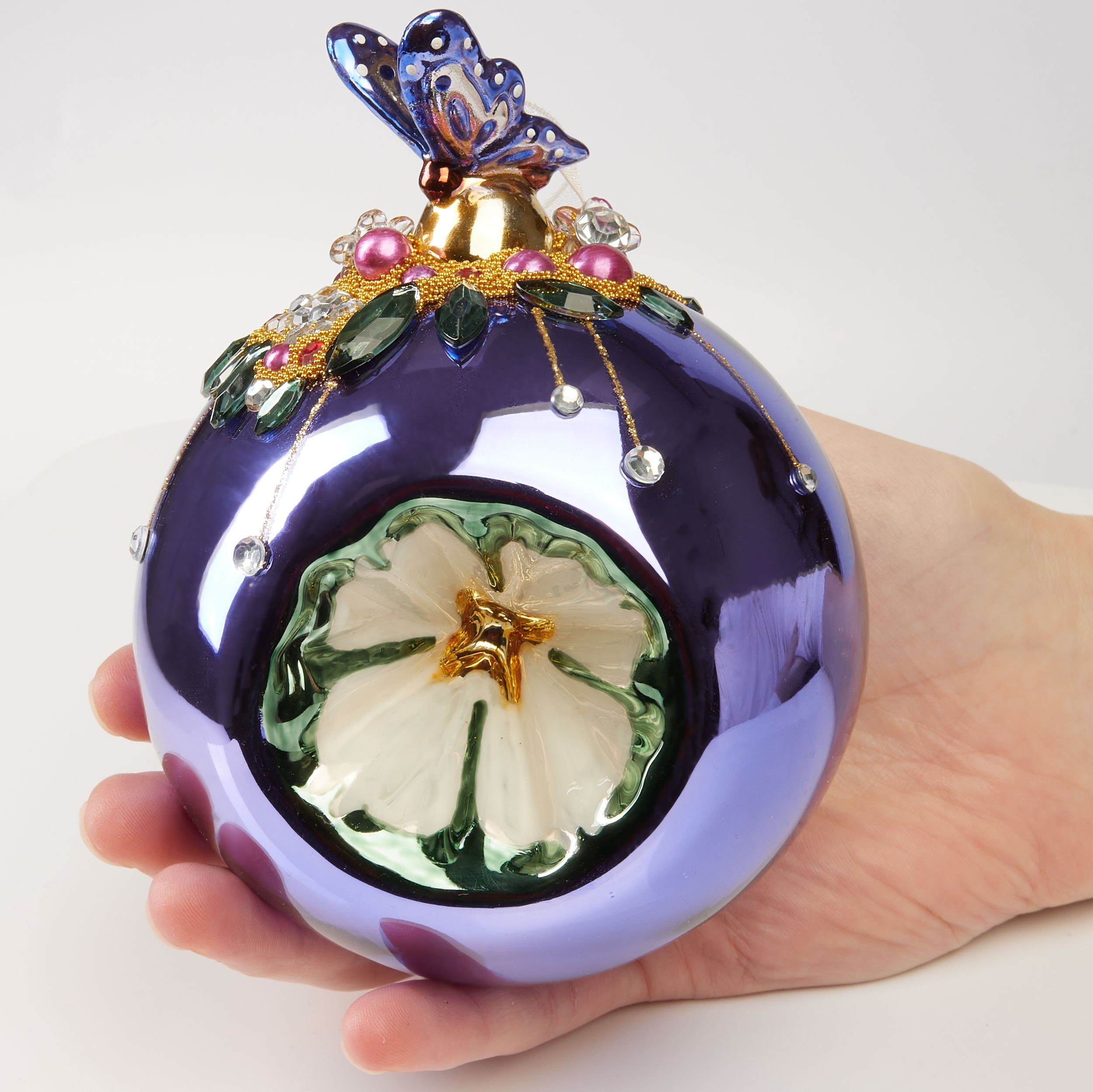 - (1 aus Blumen mit St), Christbaumschmuck Tiere cm Perlen-Deko Handdekoriert Christbaumkugel Weihnachtsbaumkugel Weihnachtskugel BRUBAKER Figur Premium mit 10 und - - Glas