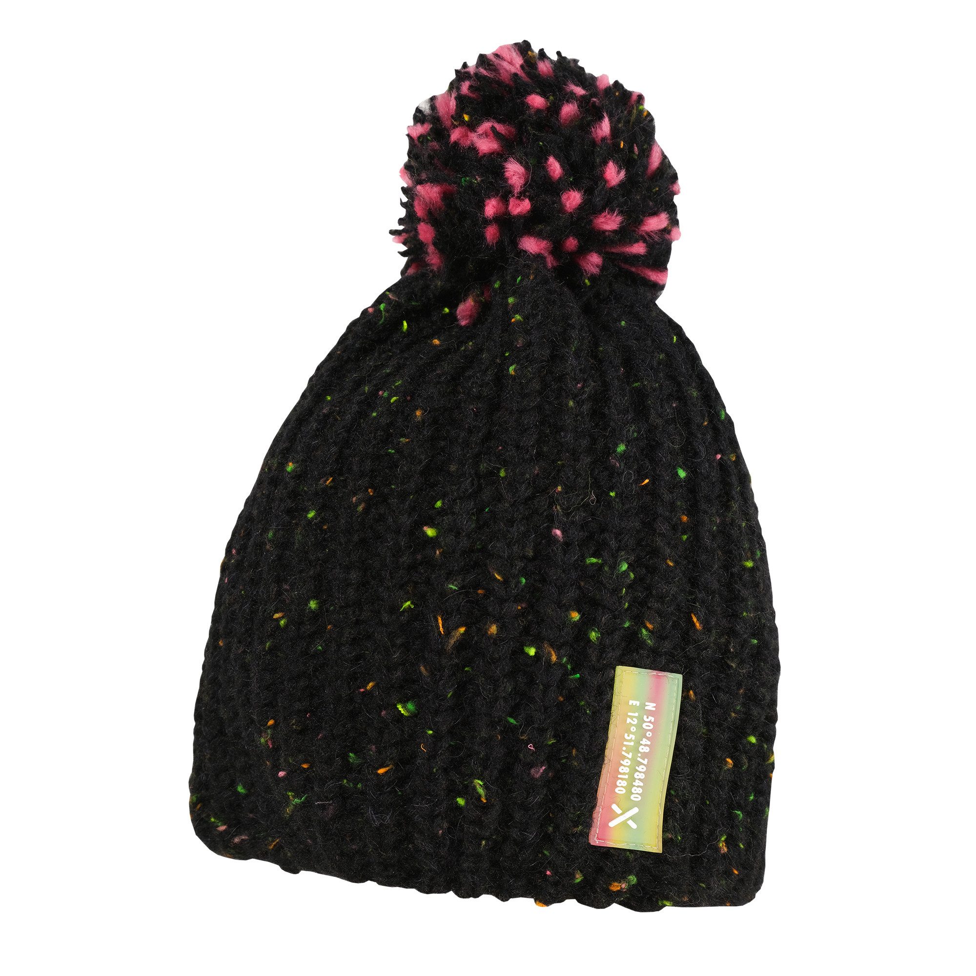Strickmütze KIDS-Mütze, Perlfang-Neon randlos, Pompon
