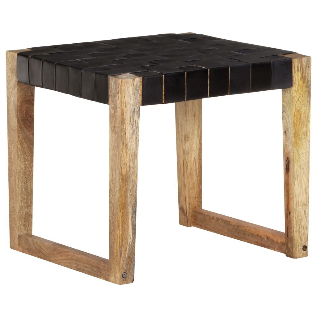 vidaXL Hocker und Hocker St) Mango Massivholz Schwarz Echtleder (1