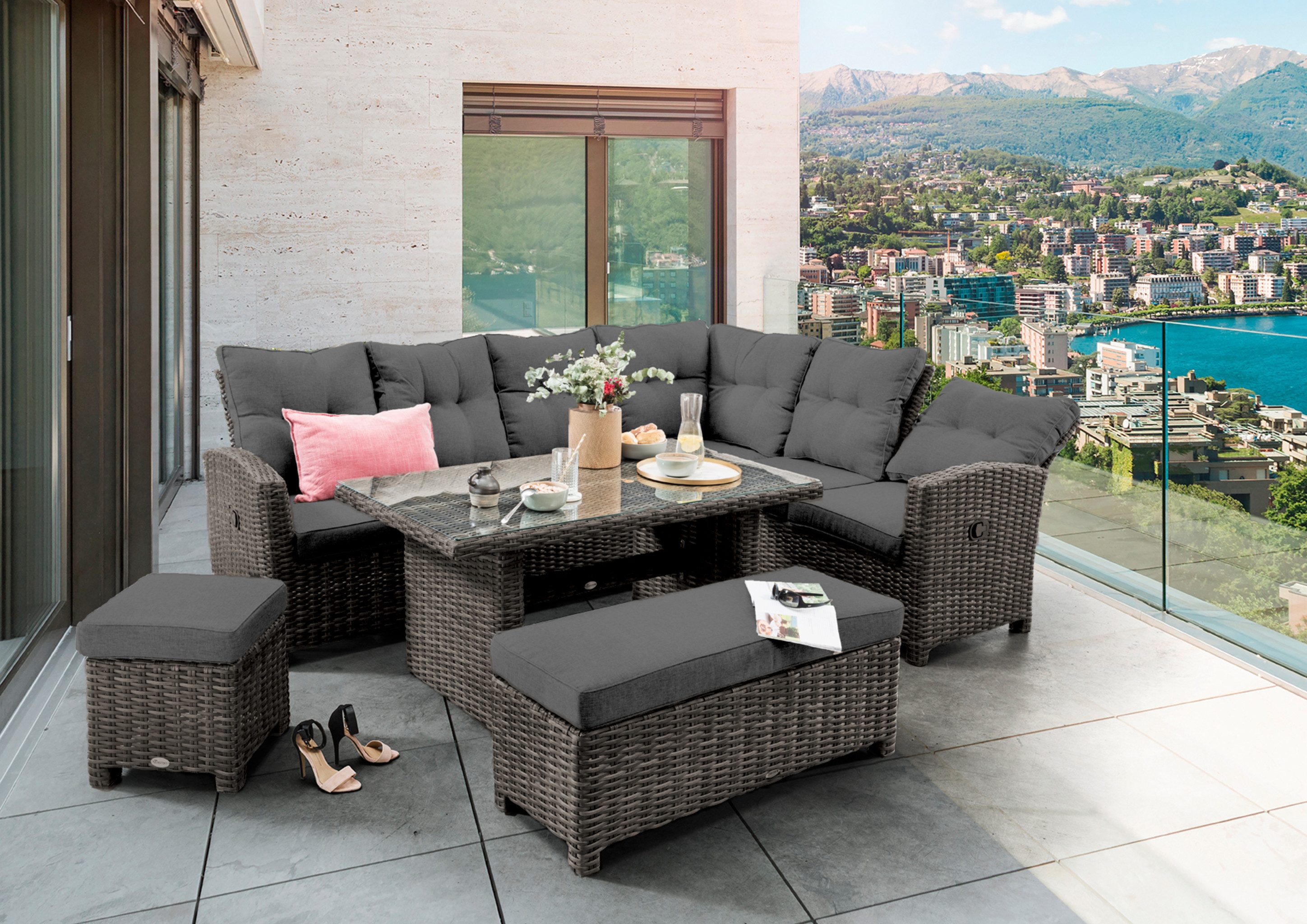 Destiny Gartenlounge-Set PARMA, 2x Schenkel, 2x Hocker, 1x Tisch 140x80x64 cm, braun meliert