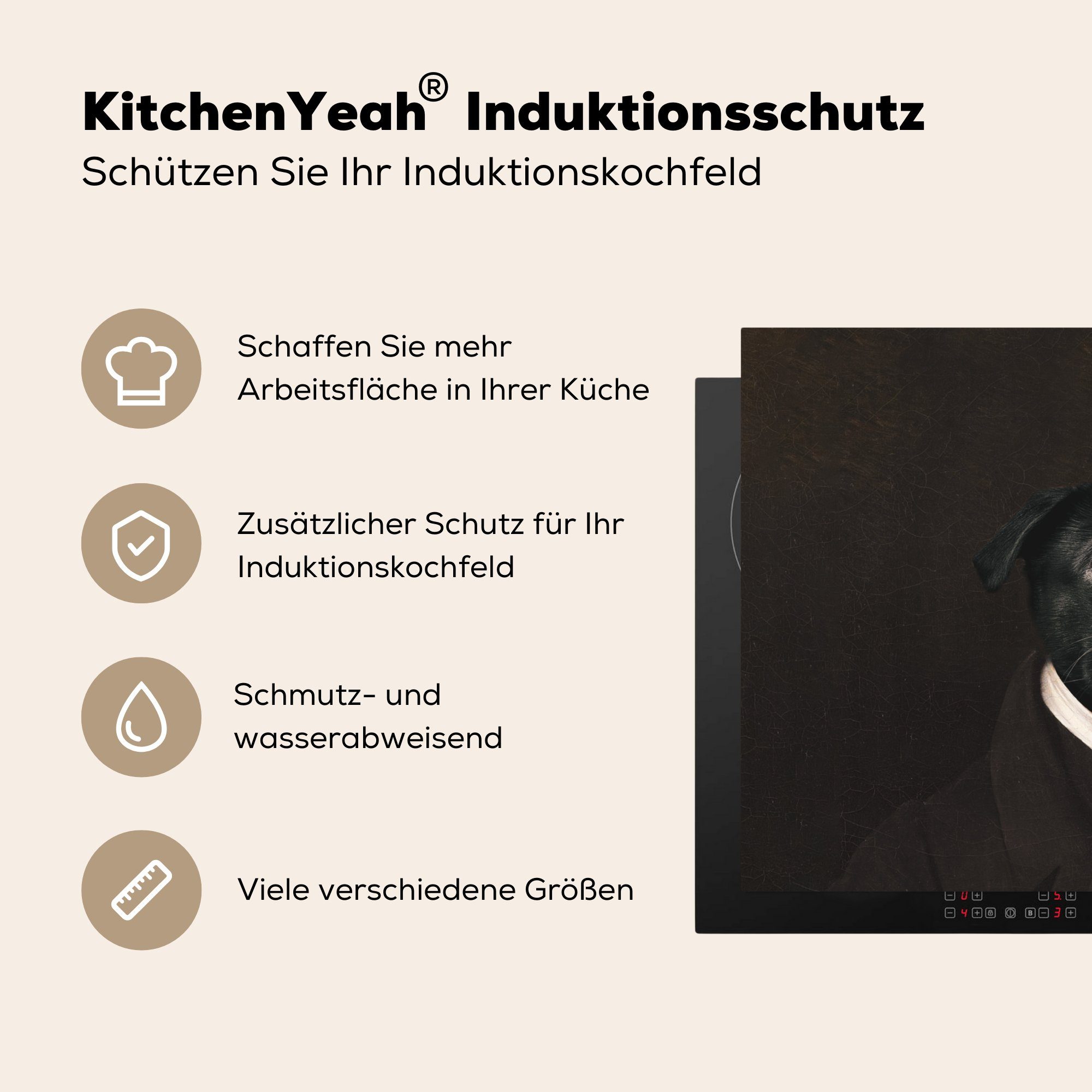 MuchoWow - küche, für Alte cm, die Hund Herdblende-/Abdeckplatte tlg), Induktionskochfeld - Schutz Vinyl, 71x52 Ceranfeldabdeckung Malerei Meister, (1