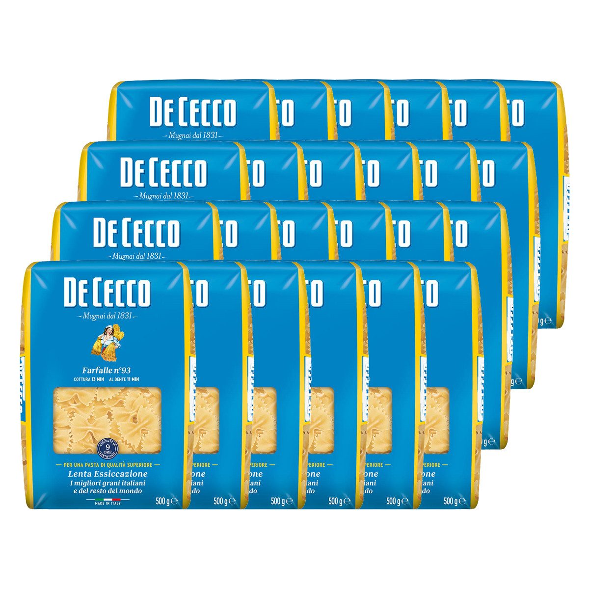 DE CECCO Nudeln, De Cecco Farfalle Nr. 93 Nudeln aus Hartweizengrieß 500g 24er Pack
