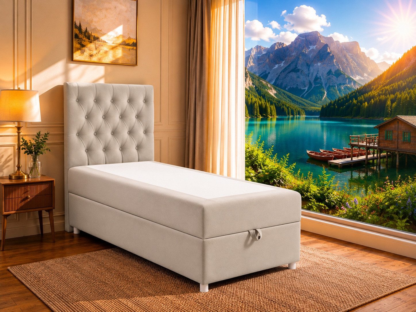 Best for Home Boxspringbett Trinity K-14 mit Bettkasten & PUR-Topper Komfort – Einzelbett (Komplettset, 1-St., 70x200 80x200 90x200 100x200 cm), Stauraumfunktion, 18 cm Bonellfederkernmatratze H3