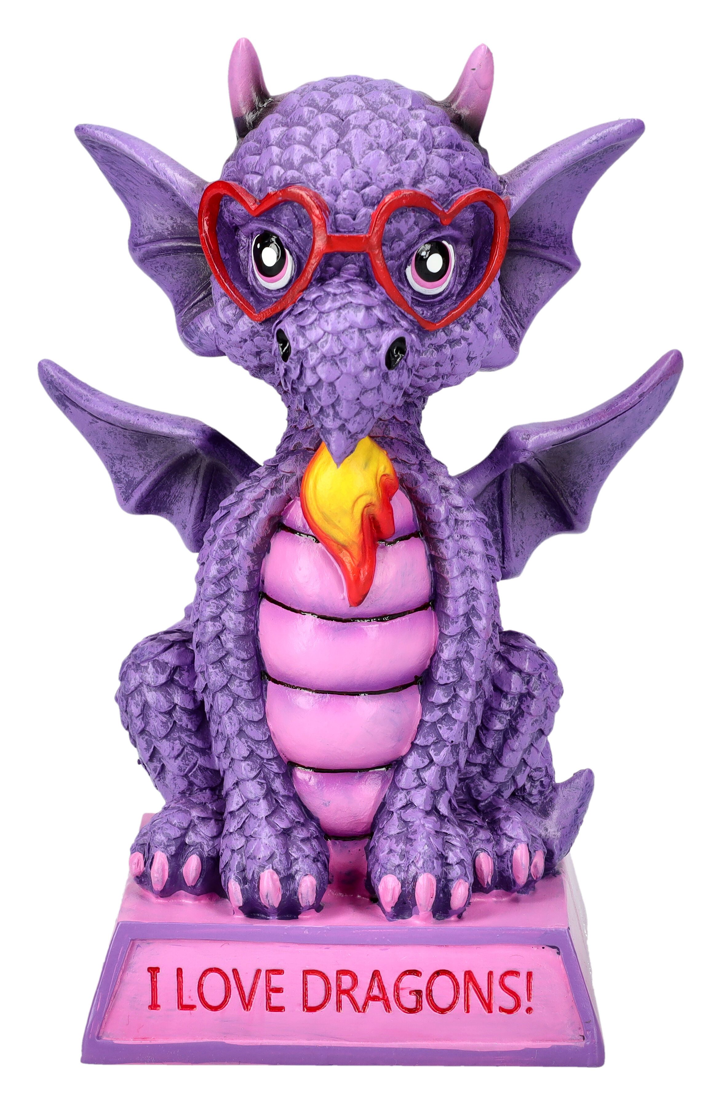Figuren Shop GmbH Fantasy-Figur Drachenfigur lila - I Love Dragons - Fantasy Dekofigur Drache Deko