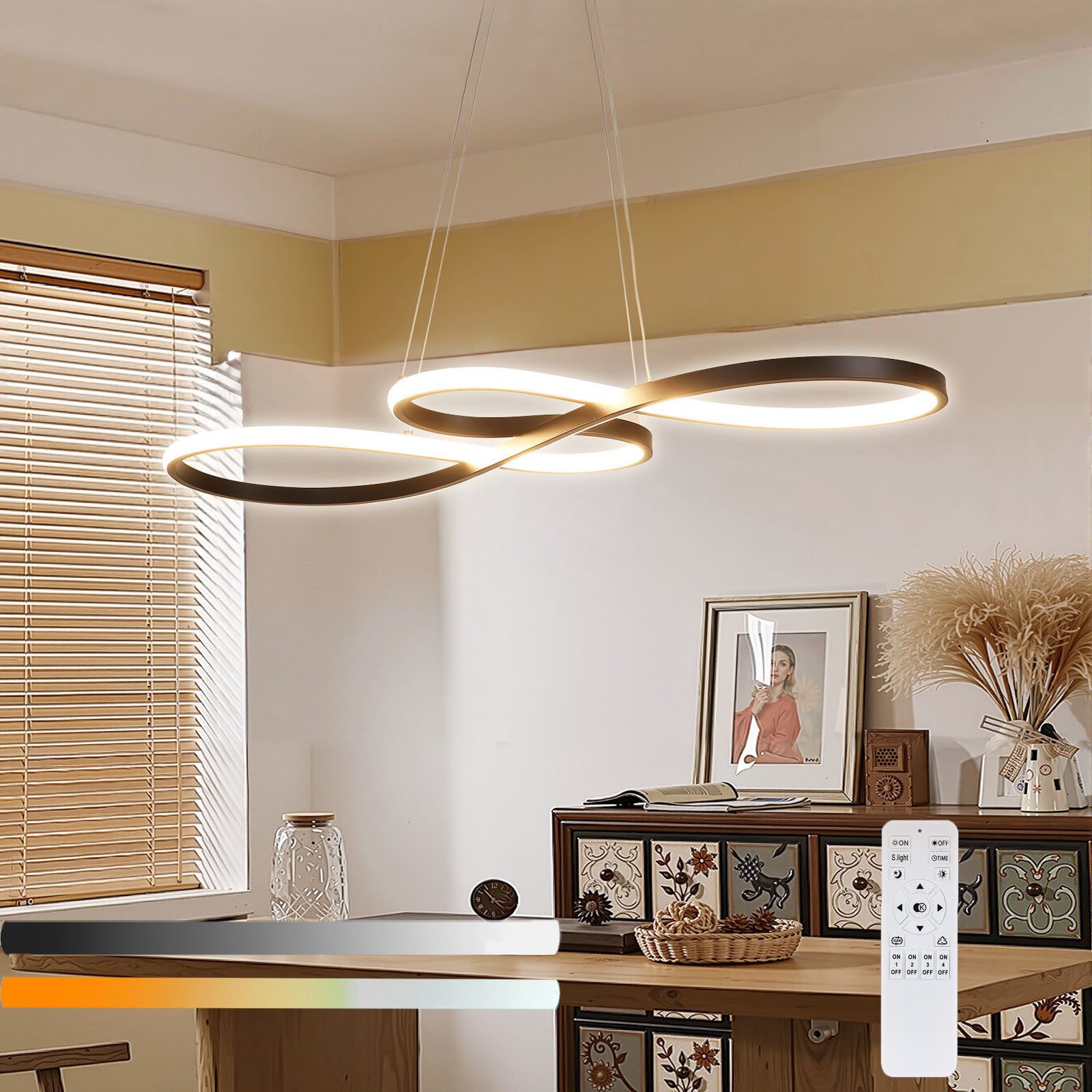 Deckenleuchte Musiknotenform LED Deckenlampe, Dimmbar Metall Pendelleuchte, 75x32cm