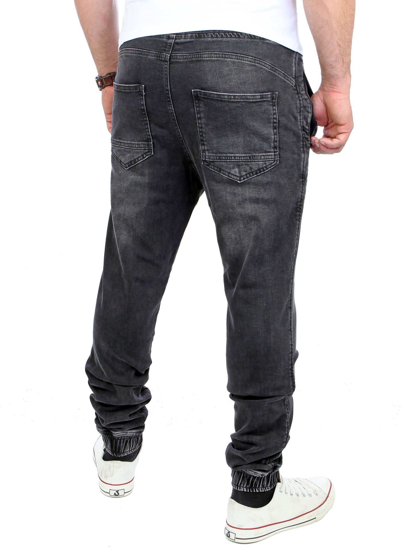schwarz Stretch Stretch-Jeans Jogging-Hose Jeans-Herren Casual Fit Jogging-Denim Slim Style Reslad Slim RS-2071 Fit Reslad
