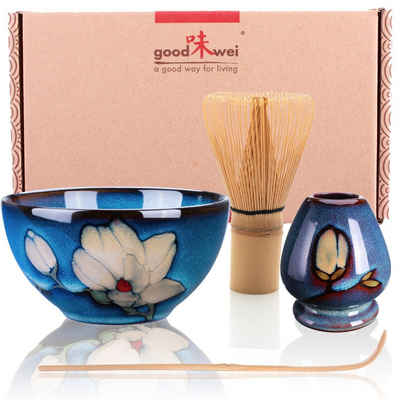 Goodwei Чайний сервіз Matcha Teezeremonie Set "Magnolia" mit Teeschale, Besen und Halter (4-tlg), 1 Personen, Keramik