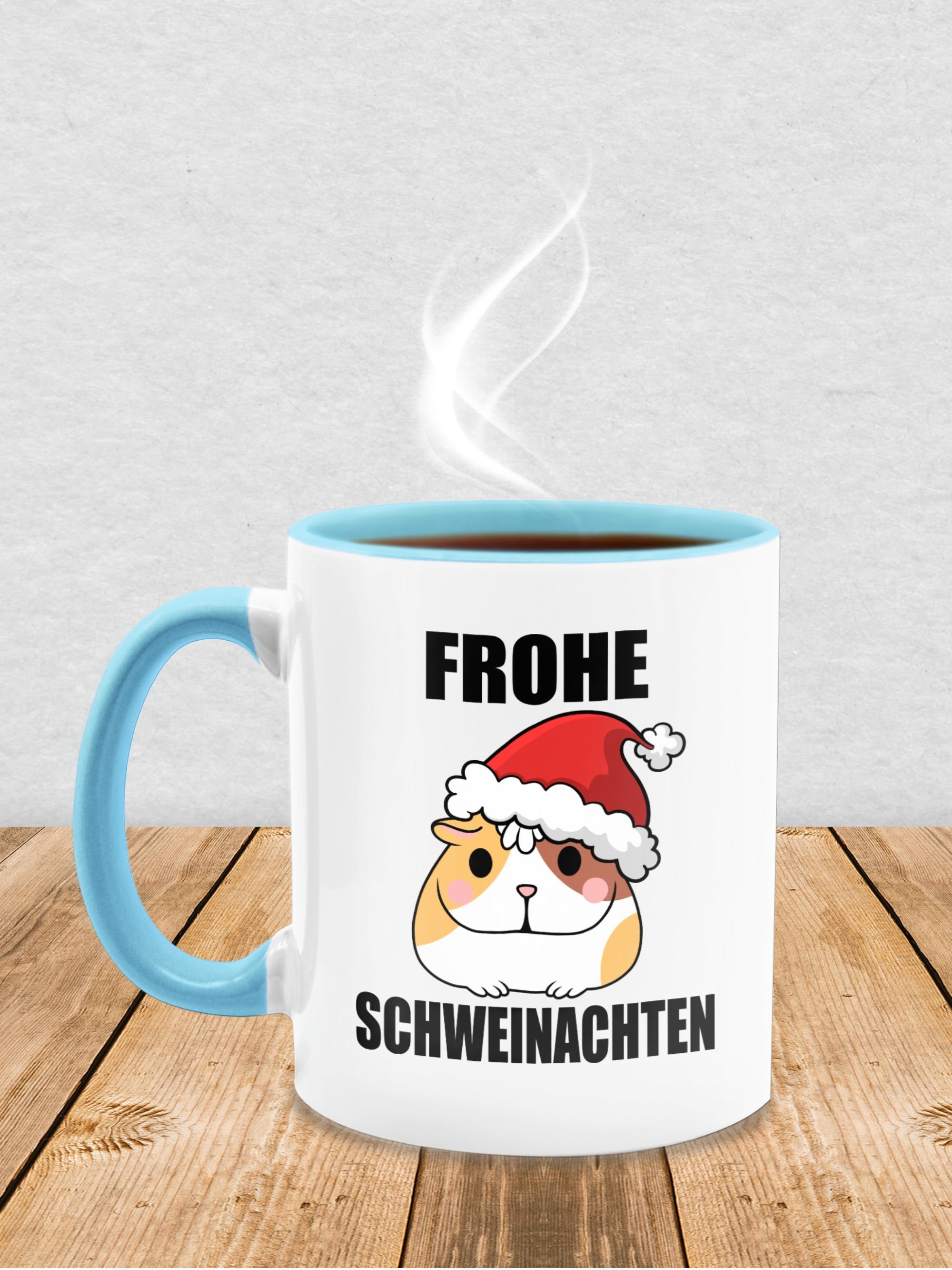 Schweinachten Statement Keramik, Hellblau Meerschweinchen, mit Frohe Shirtracer Tasse 3 Sprüche