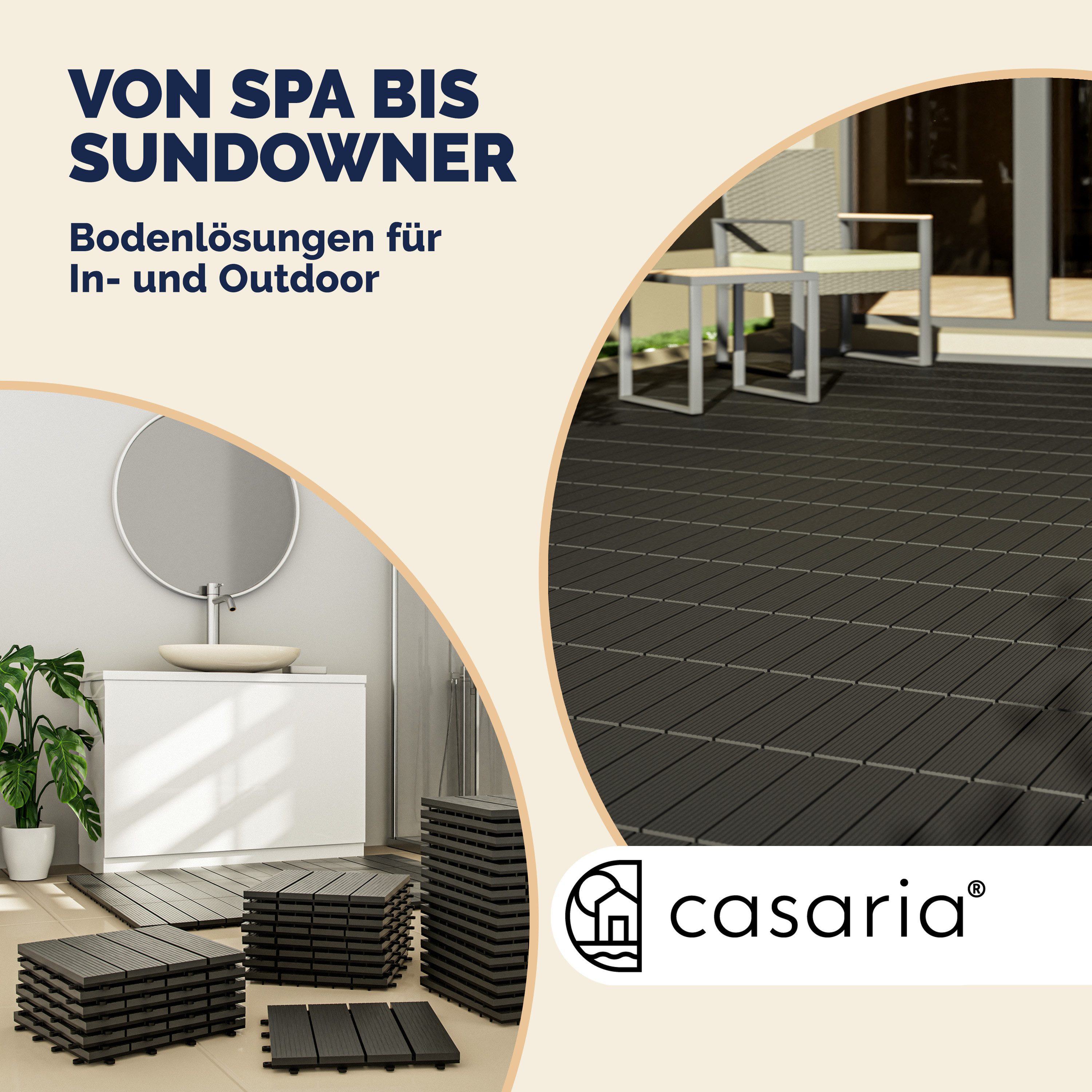 Casaria Holzfliesen 44x Klassik Anthrazit, Terrassenfliesen 1-6m² WPC Fliesen Balkon Garten Verschiedene Farben – Bild 5 von 5