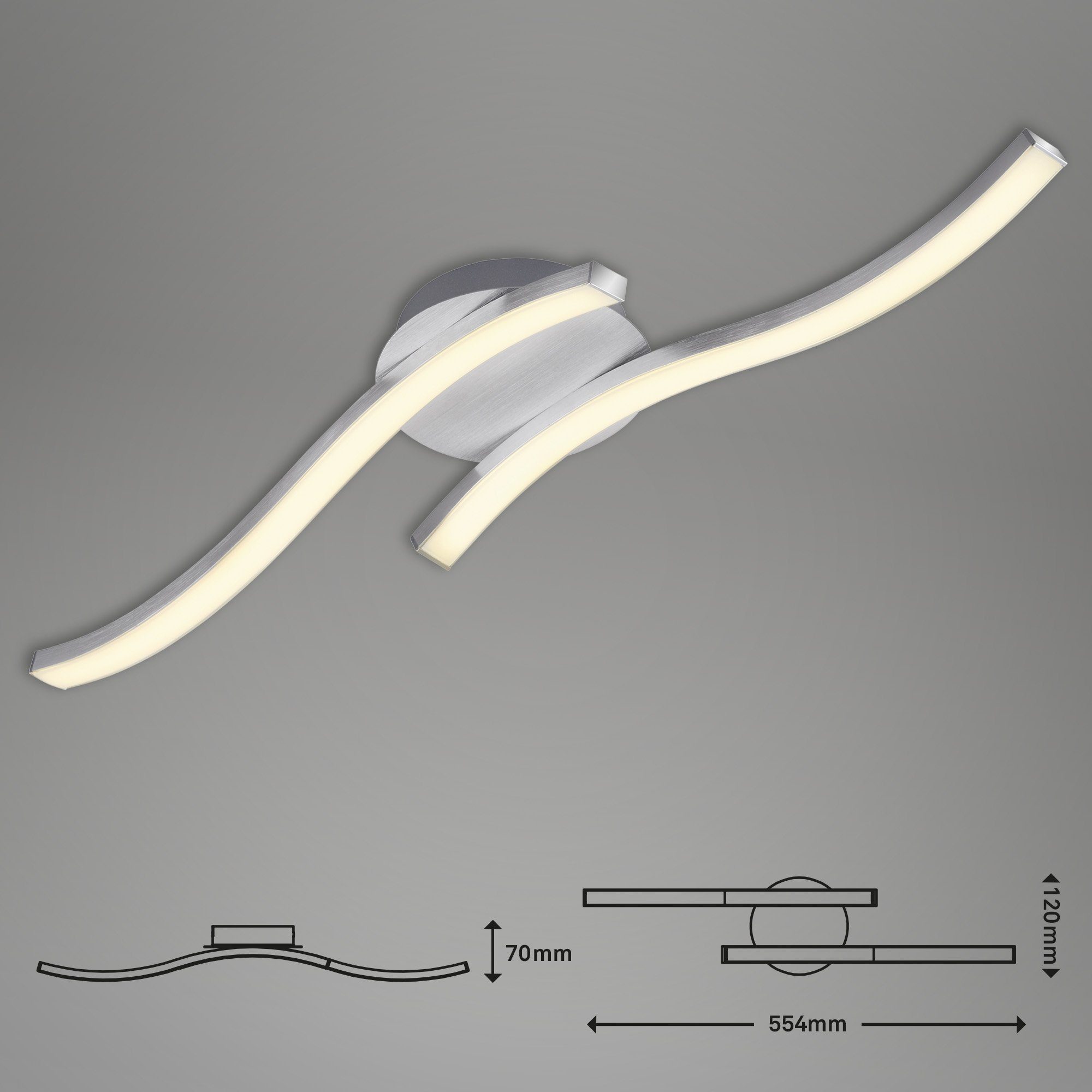 1200 Leuchten x Warmweiß - cm x LED LED 55, 12 lm, 4 Briloner Warmweiß, aluminium, 3258-029, Deckenleuchte 7 12W verbaut, fest 3000K,