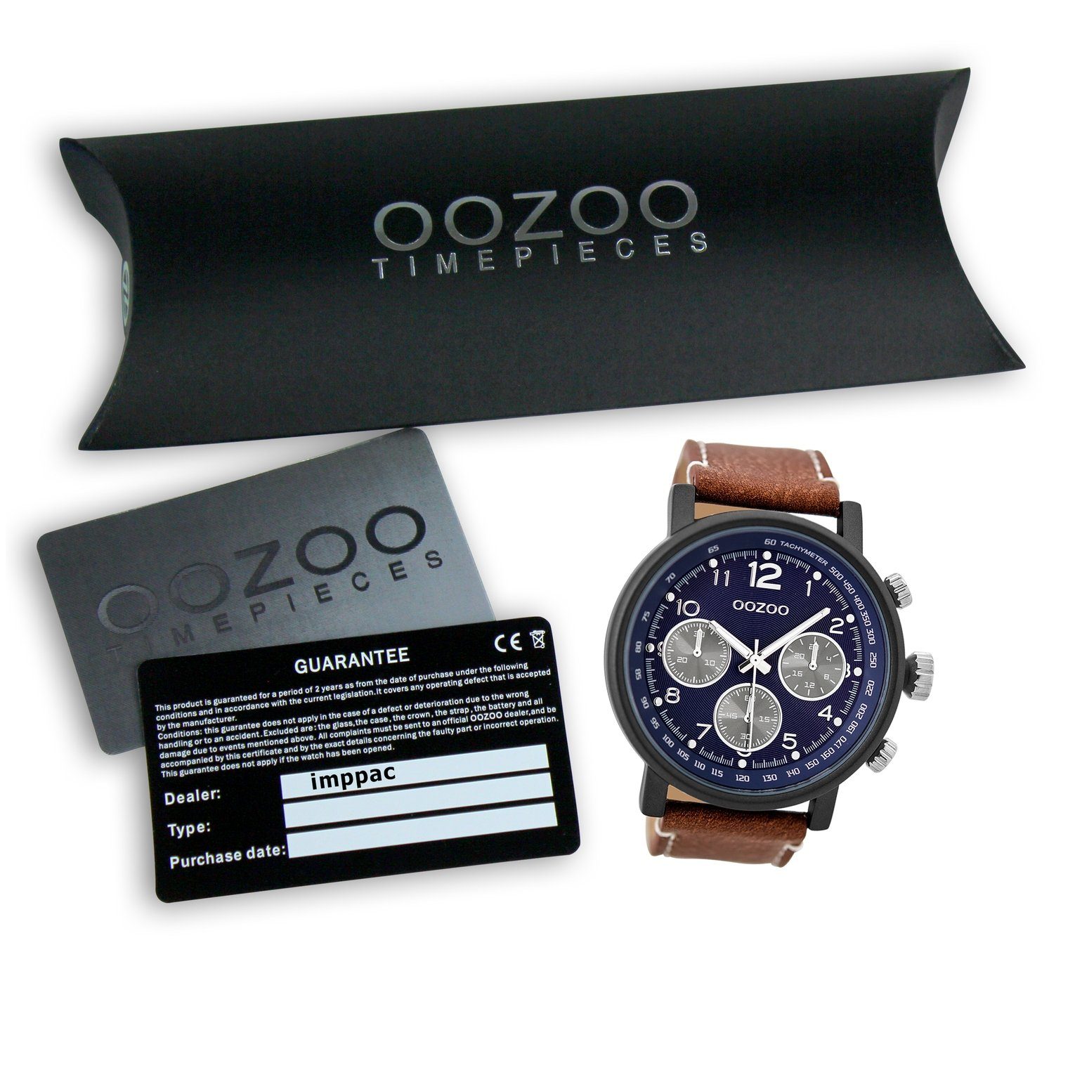 Herren Uhren OOZOO Quarzuhr UOC9456A Oozoo Herren Armbanduhr braun Analog, Herrenuhr rund, extra groß (ca. 48mm), Lederarmband, 
