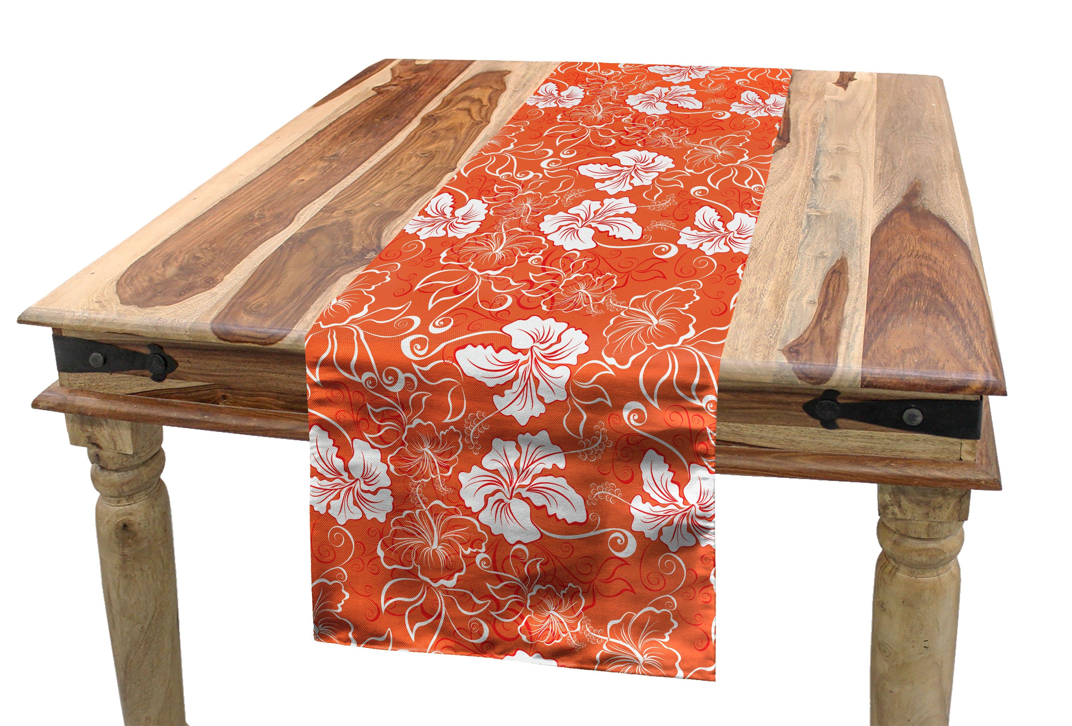 Hawaii-Sommer-Hibiscus Tischläufer Küche Abakuhaus Esszimmer Rechteckiger Dekorativer Orange Tischläufer,