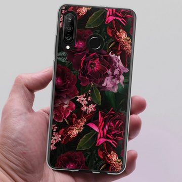 DeinDesign Handyhülle Rose Blumen Blume Dark Red and Pink Flowers, Huawei P30 Lite Premium Silikon Hülle Bumper Case Handy Schutzhülle