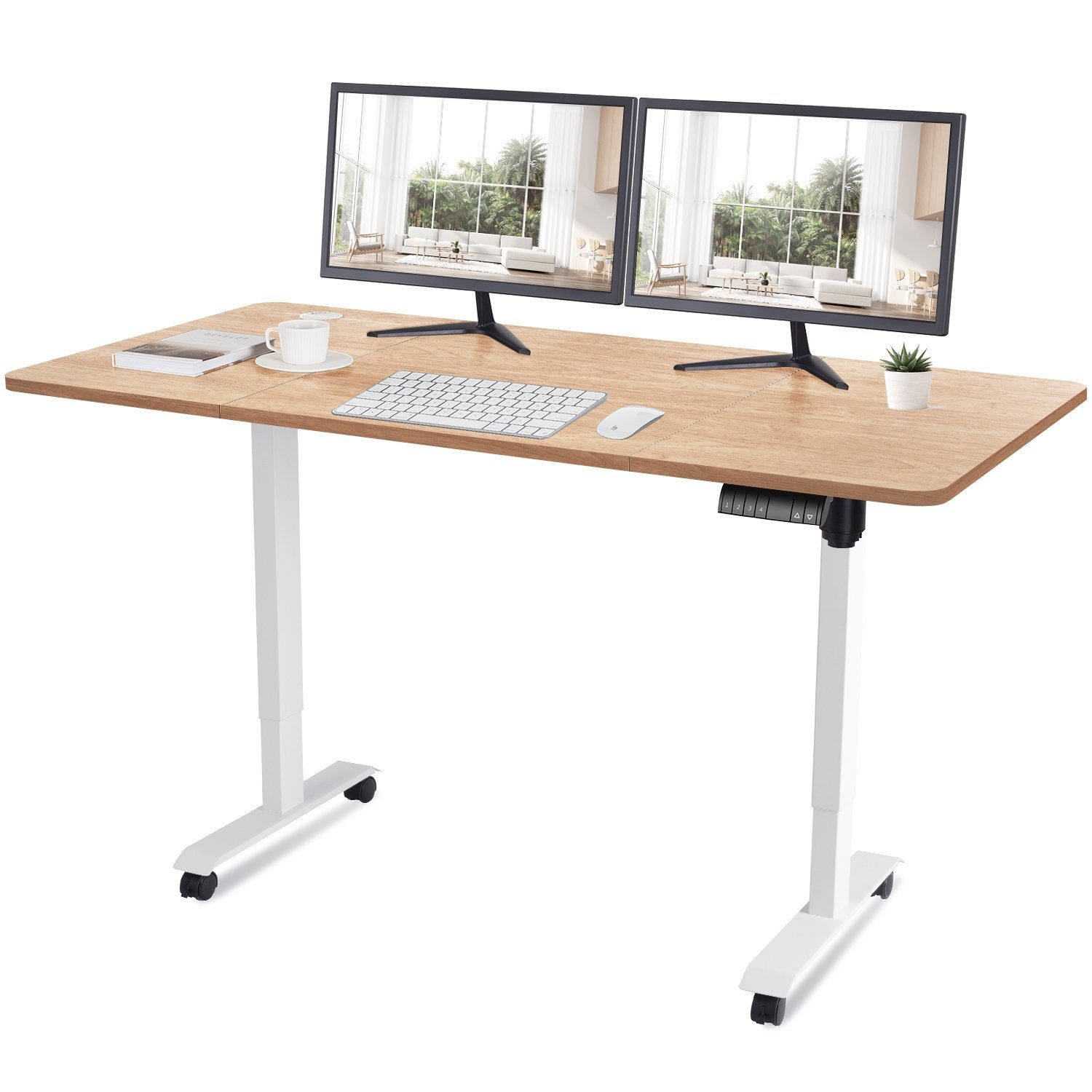 HOMALL Arbeitstisch 160/180 x 80 cm Höhenverstellbarer Schreibtisch Weiß mit Räder | Belge
