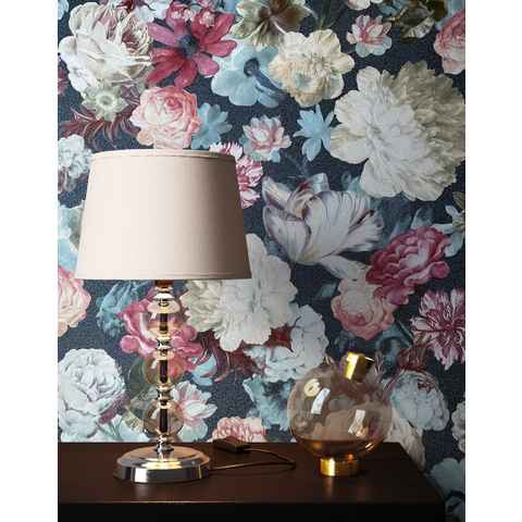 Newroom Vliestapete, Bunt Tapete Floral Leicht Glänzend - Blumentapete Anthrazit Vintage Romantisch Blumen Struktur für Wohnzimmer Schlafzimmer Küche