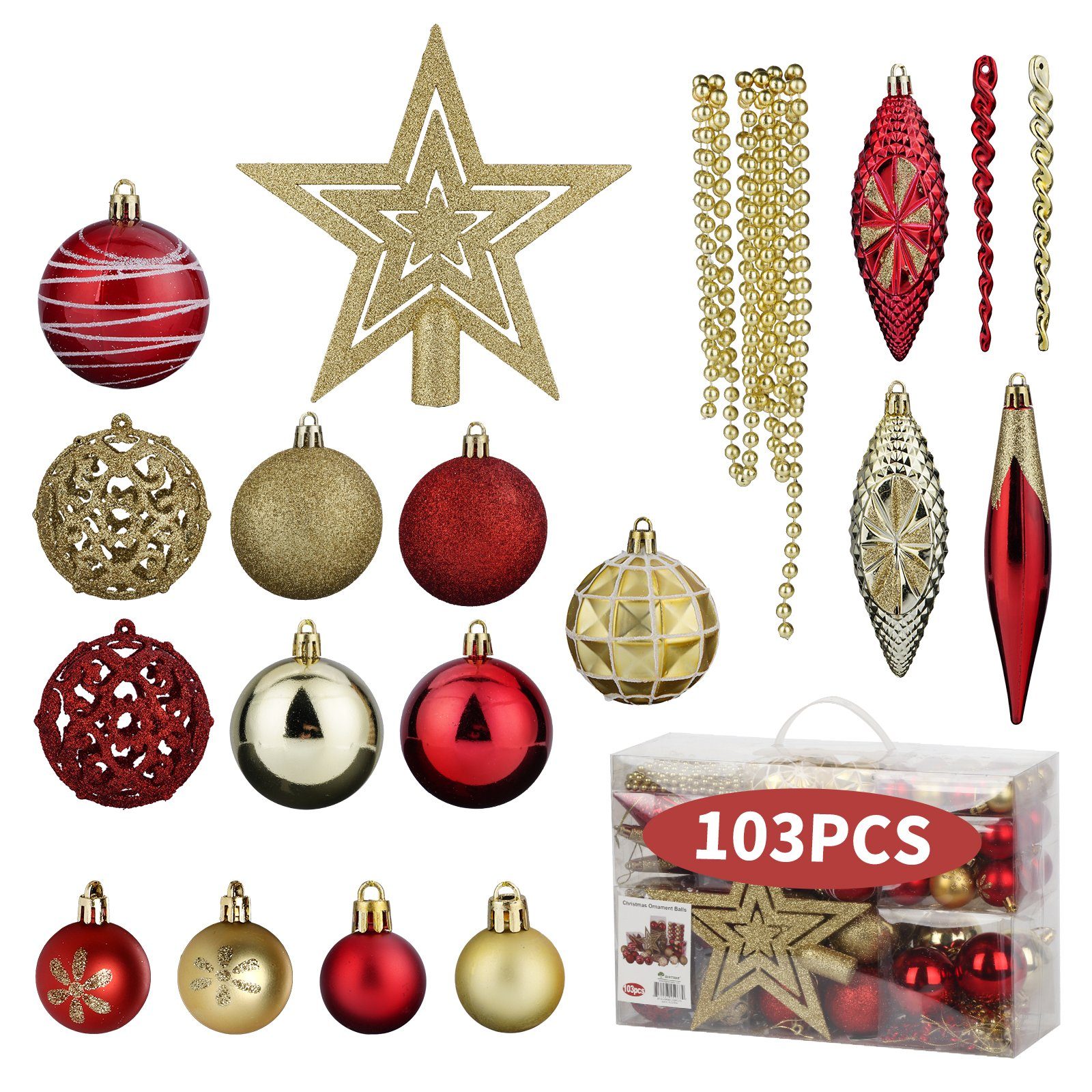 Ø6cm Christbaumschmuck 103tlg.-9 30 KAHOO bis Weihnachtsbaumkugel 103tlg. Weihnachtskugel,