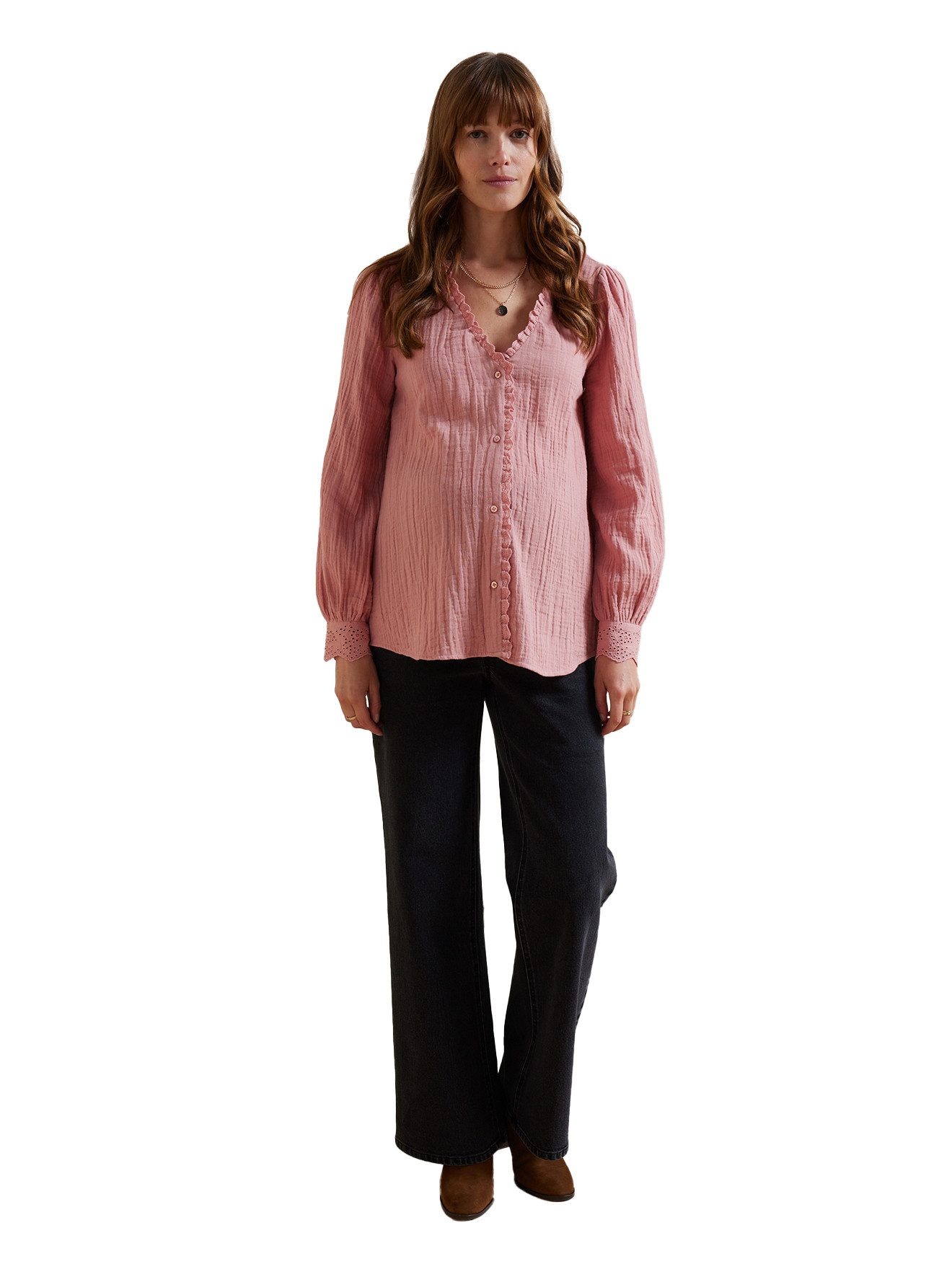 vertbaudet Umstandsbluse Manschetten mit Lochstickerei