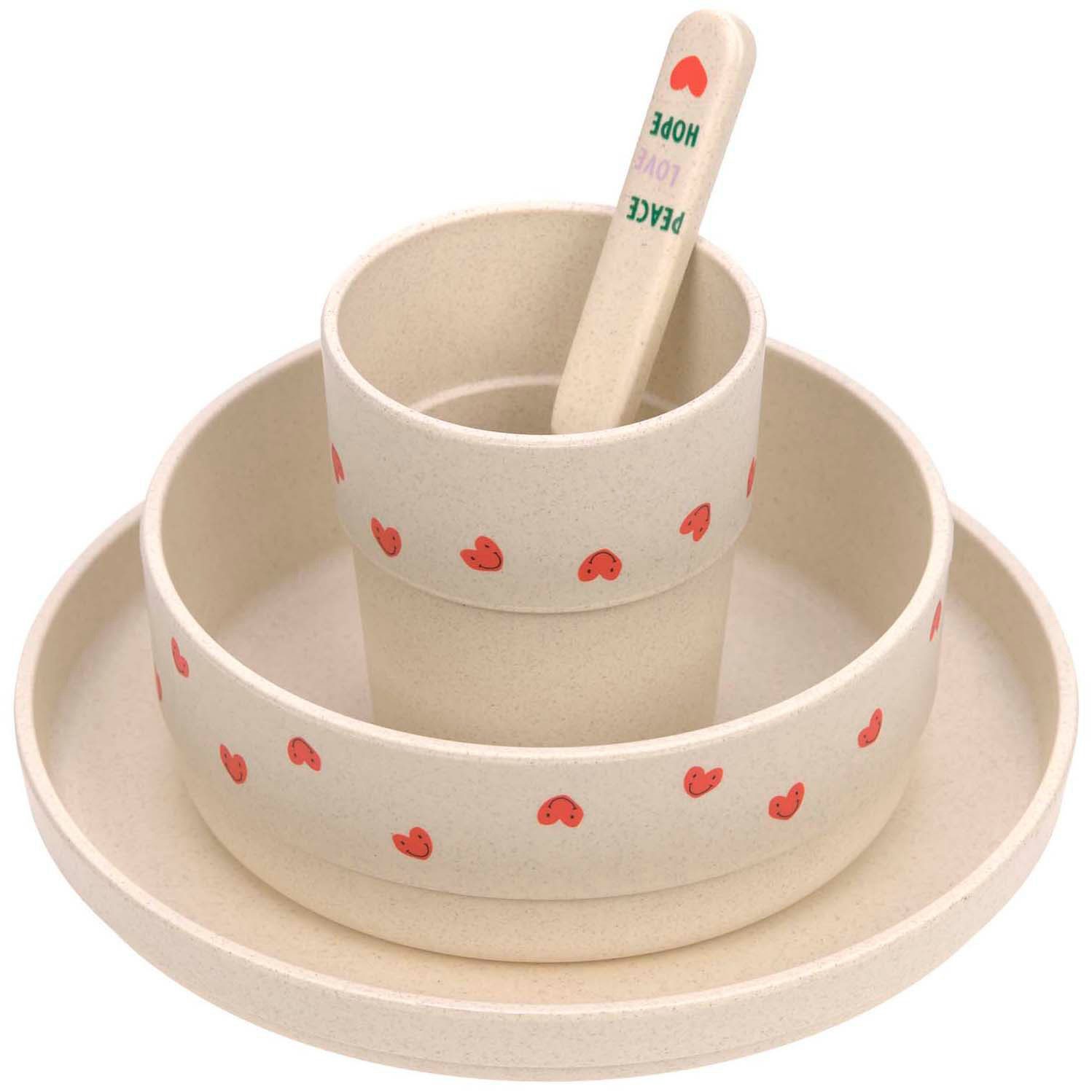 LÄSSIG Kindergeschirr-Set Happy Rascals Herz (4-tlg), Polypropylen, Zellulose, rutschfest