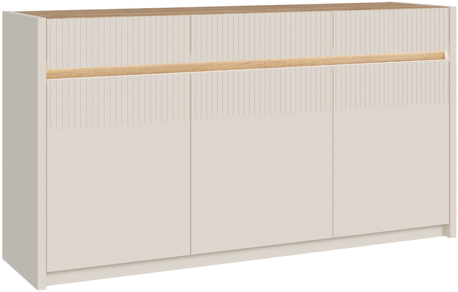FORTE Sideboard Oak Squere, Sideboard, Beleuchtung, Soft Close, Lamellenoptik