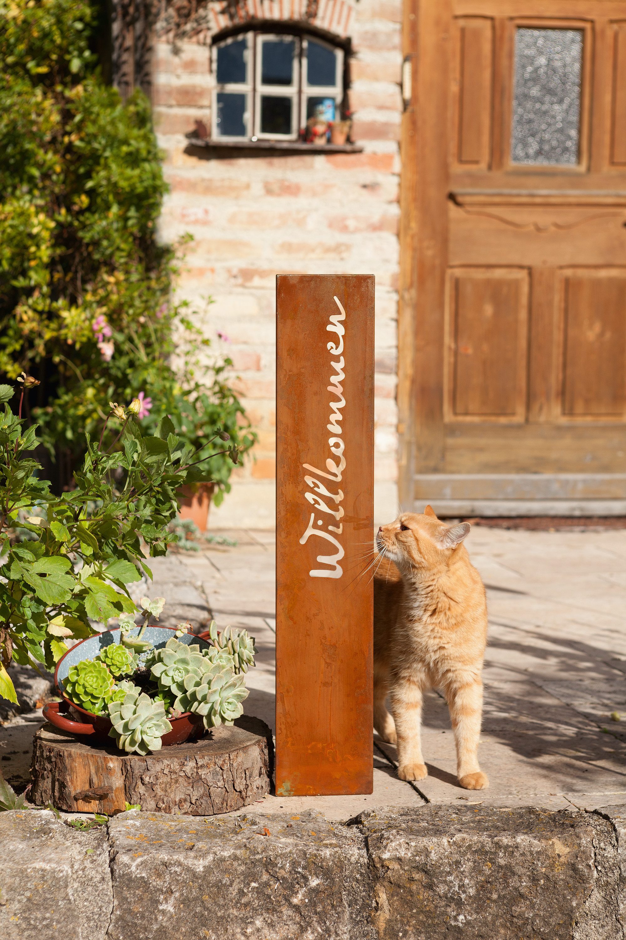 Frank Flechtwaren Gartenfigur, Standschild Willkommen günstig online kaufen