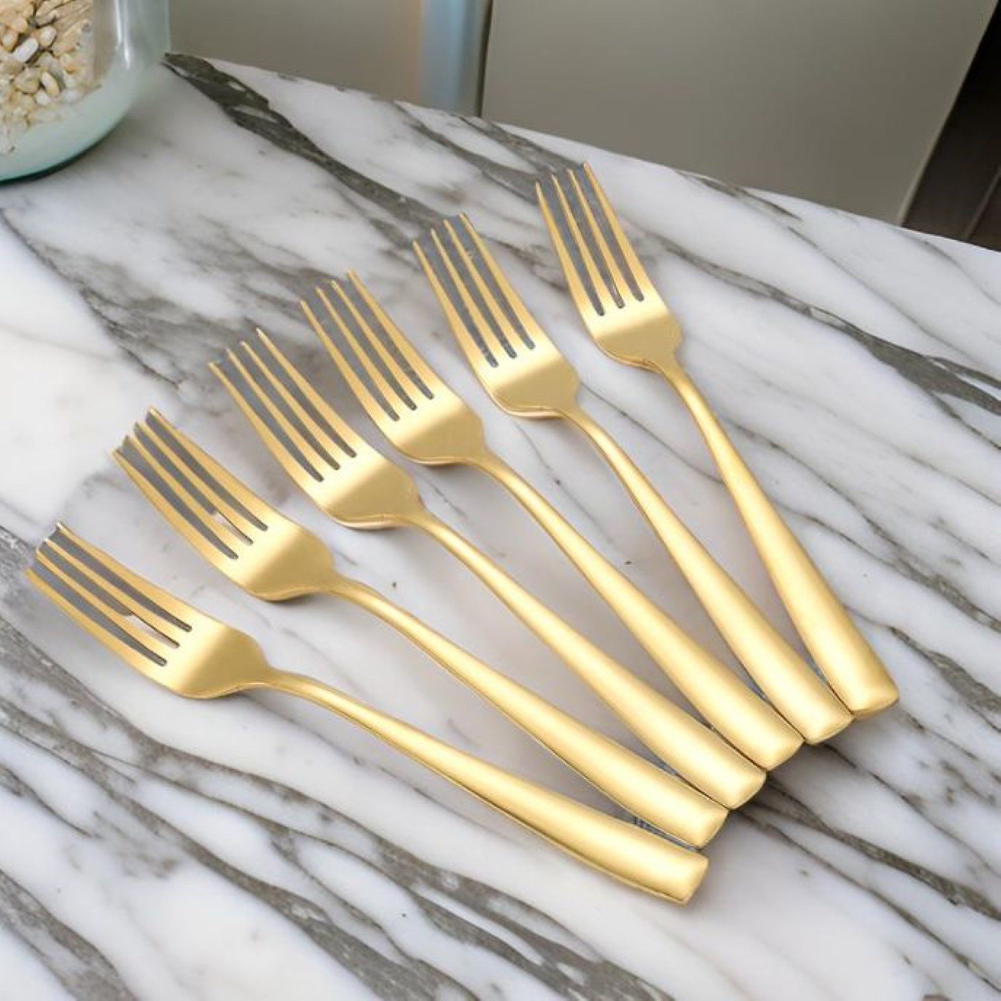 Cheffinger Besteck-Set 6er Set goldene Menügabel aus hochwertigem Edelstahl Modern & Elegant, Edelstahl