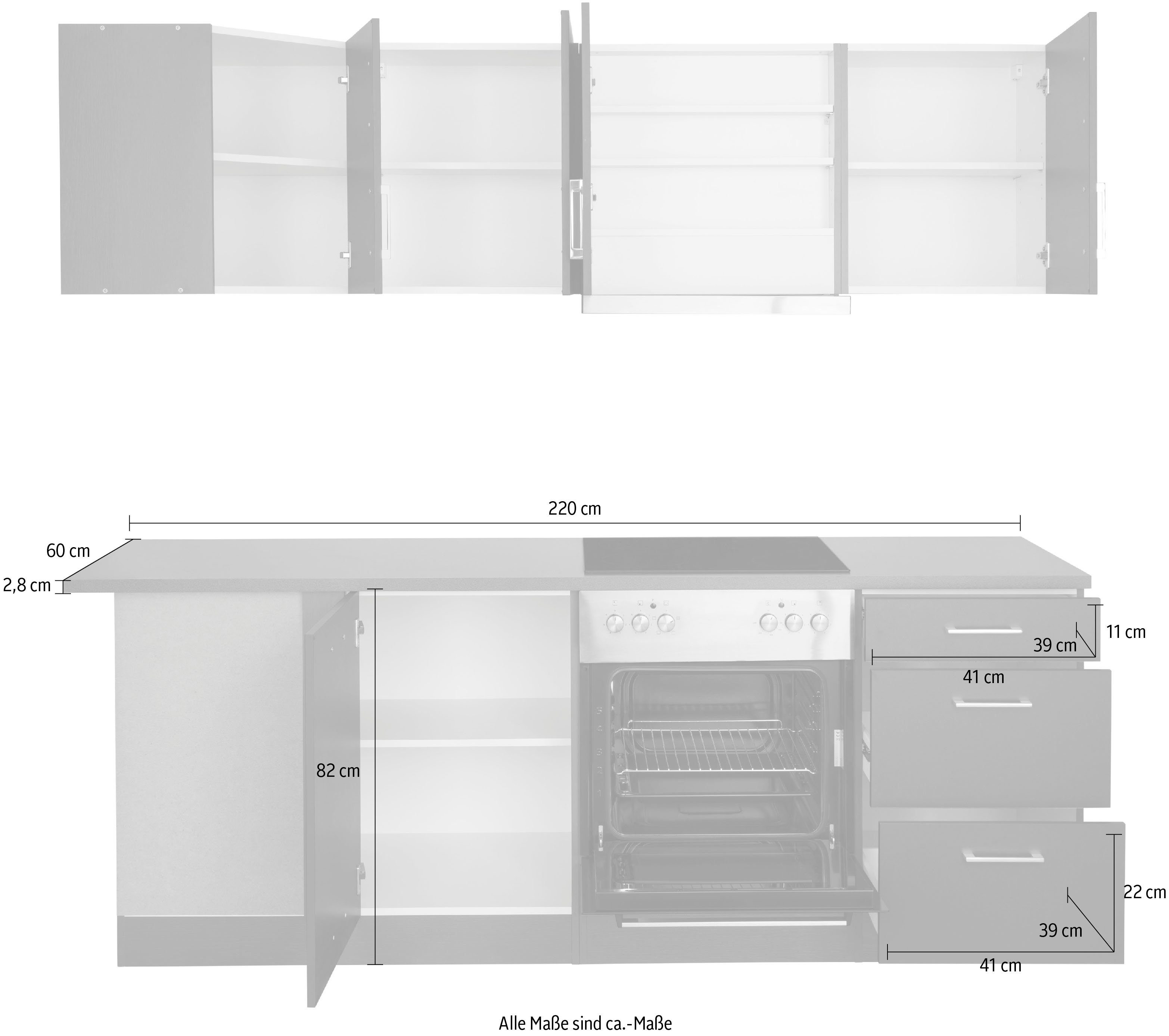 KOCHSTATION Küchenzeile KS-Paris – Küchen mit einzigartigen Fotomotiven auf den Fronten, Stellbreite 220/220 cm, wahlweise mit E-Geräten, mit Motivdruck