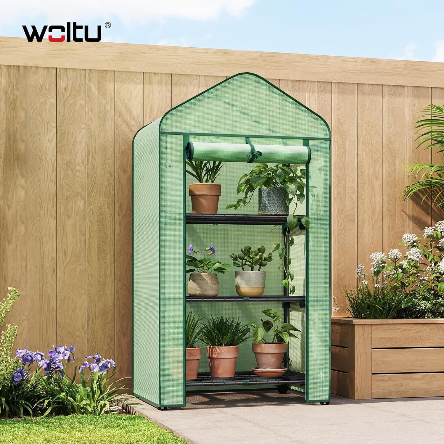 Woltu Tomatengewächshaus, Gewächshaus mit Rollen, Winterschutz, Spitzdach günstig online kaufen