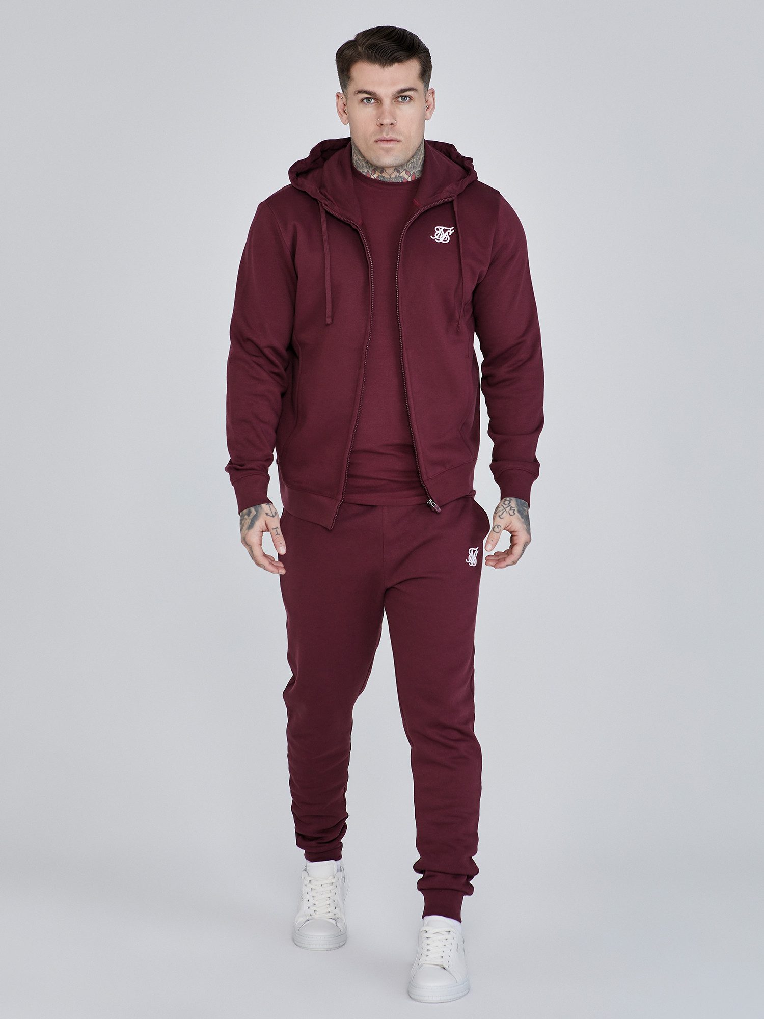 Siksilk Hoodie SikSilk Herren Bordeaux Essentials Full Zip Kapuzenpullover günstig online kaufen