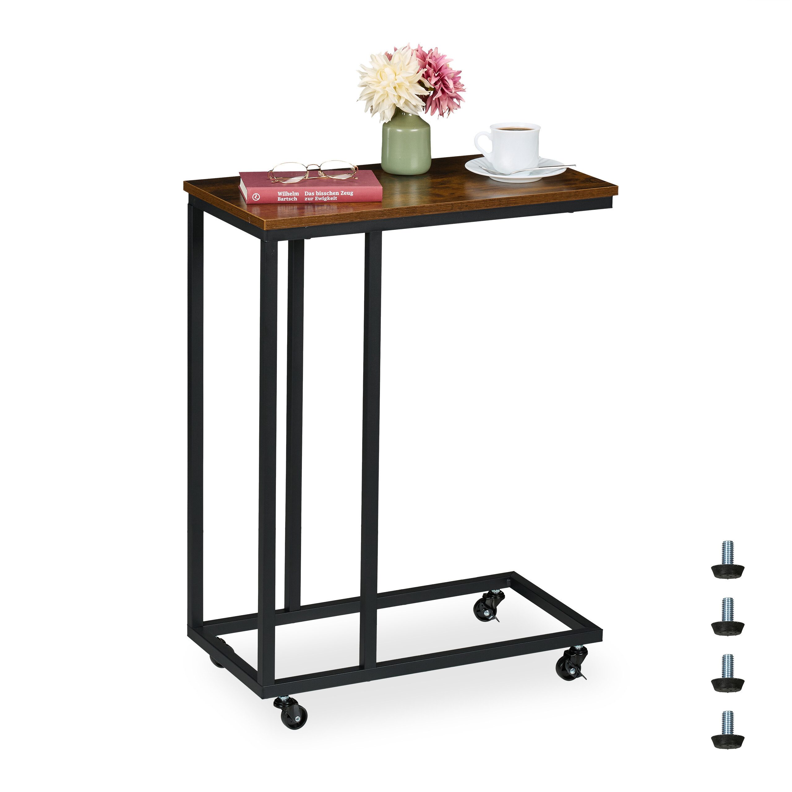 relaxdays Beistelltisch in C Form mit Rolle, Industrial-Schwarz günstig online kaufen