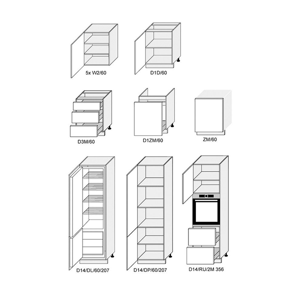 Feldmann-Wohnen Winkelküche Bonn, (Schubladen mit Teilauszug, formschöne schwarze Metallzungengriffe), 300x180x207cm; Front und Korpus weiß matt; Küchenzeile mit Küchenblock