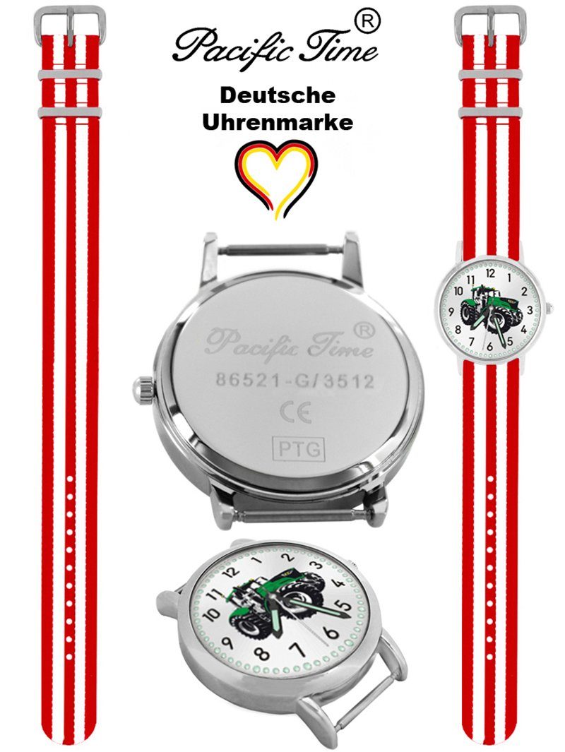 rot Match Armbanduhr Quarzuhr Time Design Pacific und Versand Wechselarmband, Traktor grün Mix - weiss Gratis Kinder