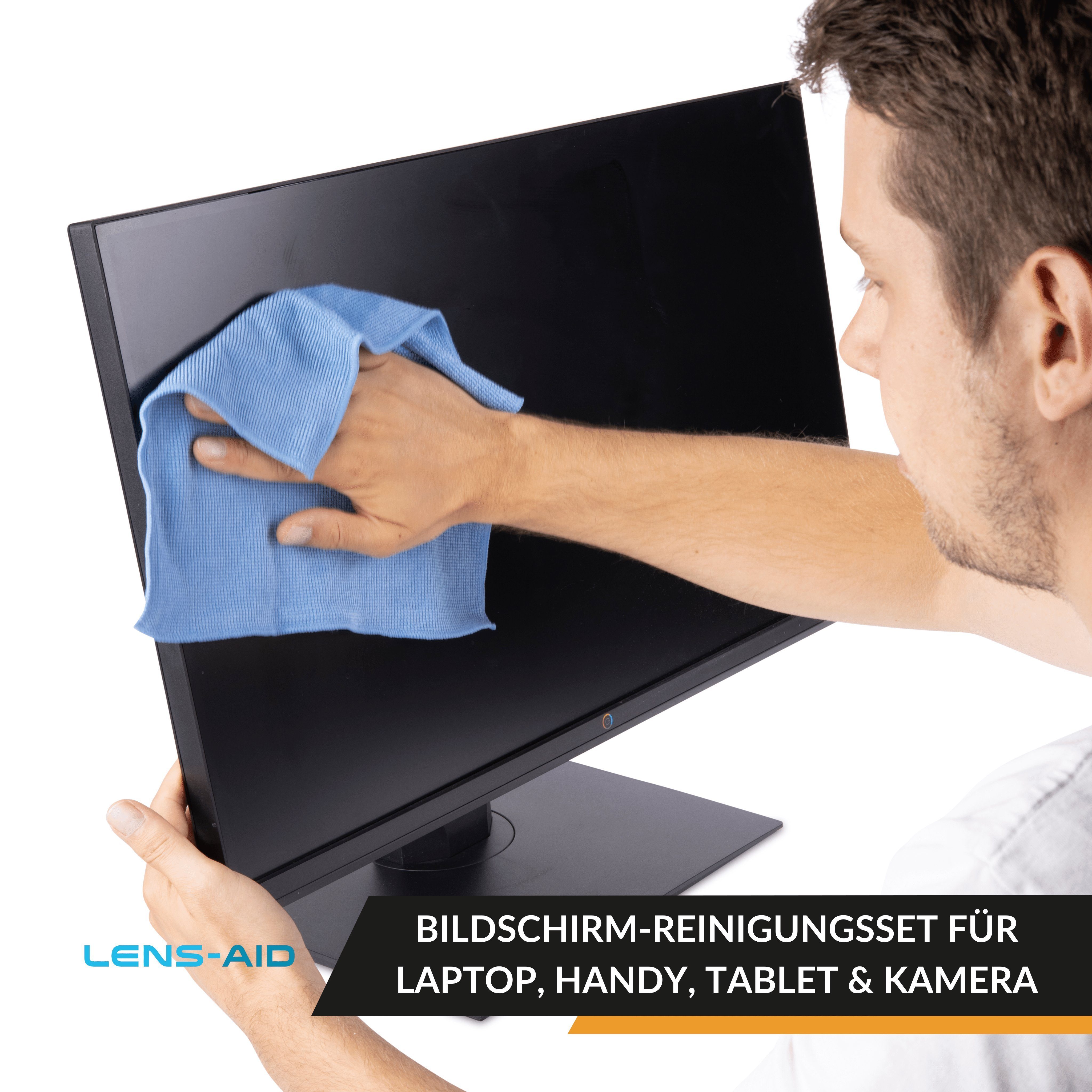 Lens-Aid Bildschirm-Reinigungsset für Display, Laptop, Reinigungsspray) 30ml Mikrofasertuch (3-tlg., Kamera Mikrofasertücher, 2x Handy, Tablet