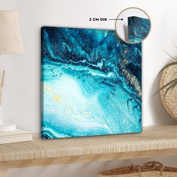 OneMillionCanvasses® Leinwandbild Marmoroptik - Blau - Gold - Luxe - Glitzer - Marmor, (1 St), Leinwand Bilder für Wohnzimmer Schlafzimmer