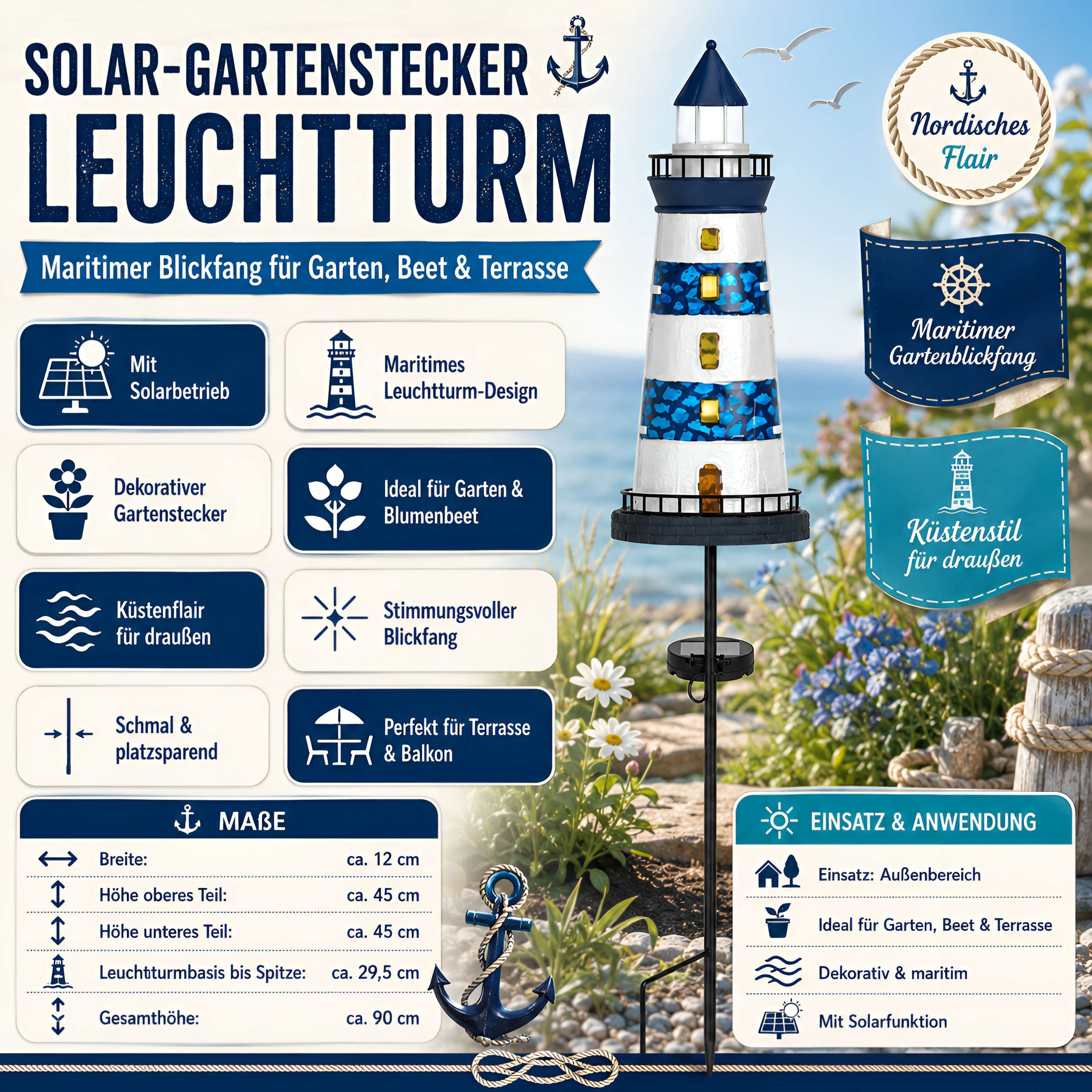 colourliving LED-Dekofigur LED Solar-Gartenstecker »Leuchtturm & Segelboot« für Garten und Beet, Maritimes Design, Solarbetrieb