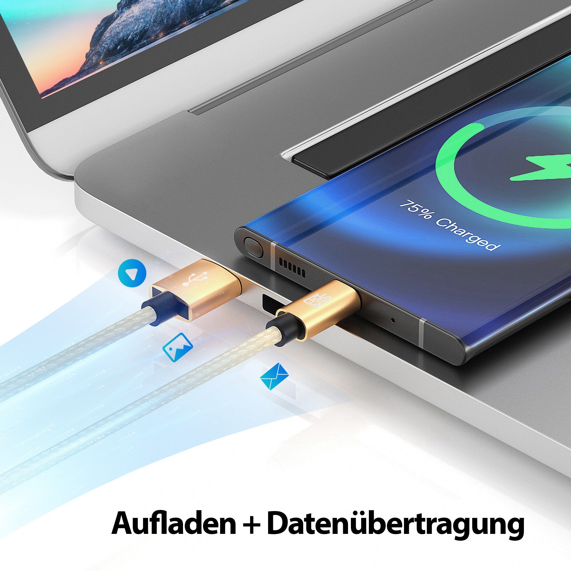 JAMEGA USB-C Datenkabel Ladekabel für Samsung Apple iPhone Huawei Xiaomi uvm. USB-Kabel, USB Typ A, USB Typ C, (200 cm) – Bild 3 von 5