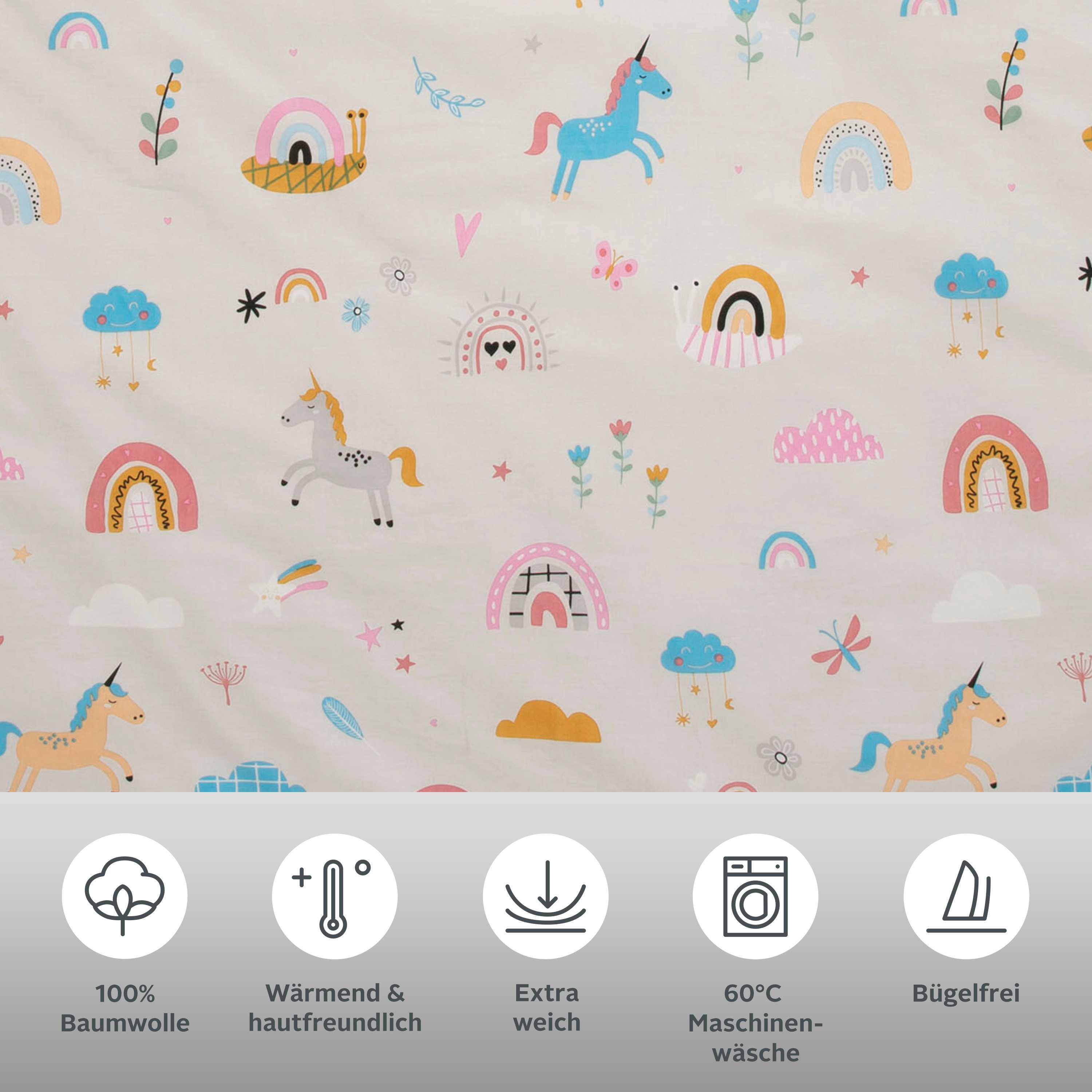 OTTO home Kinderbettwäsche CUDDLEE, Biber, 2 teilig, in vielen Designs: Dino,Einhorn,Weltraum,Baustelle,Herz,Trecker,Safari