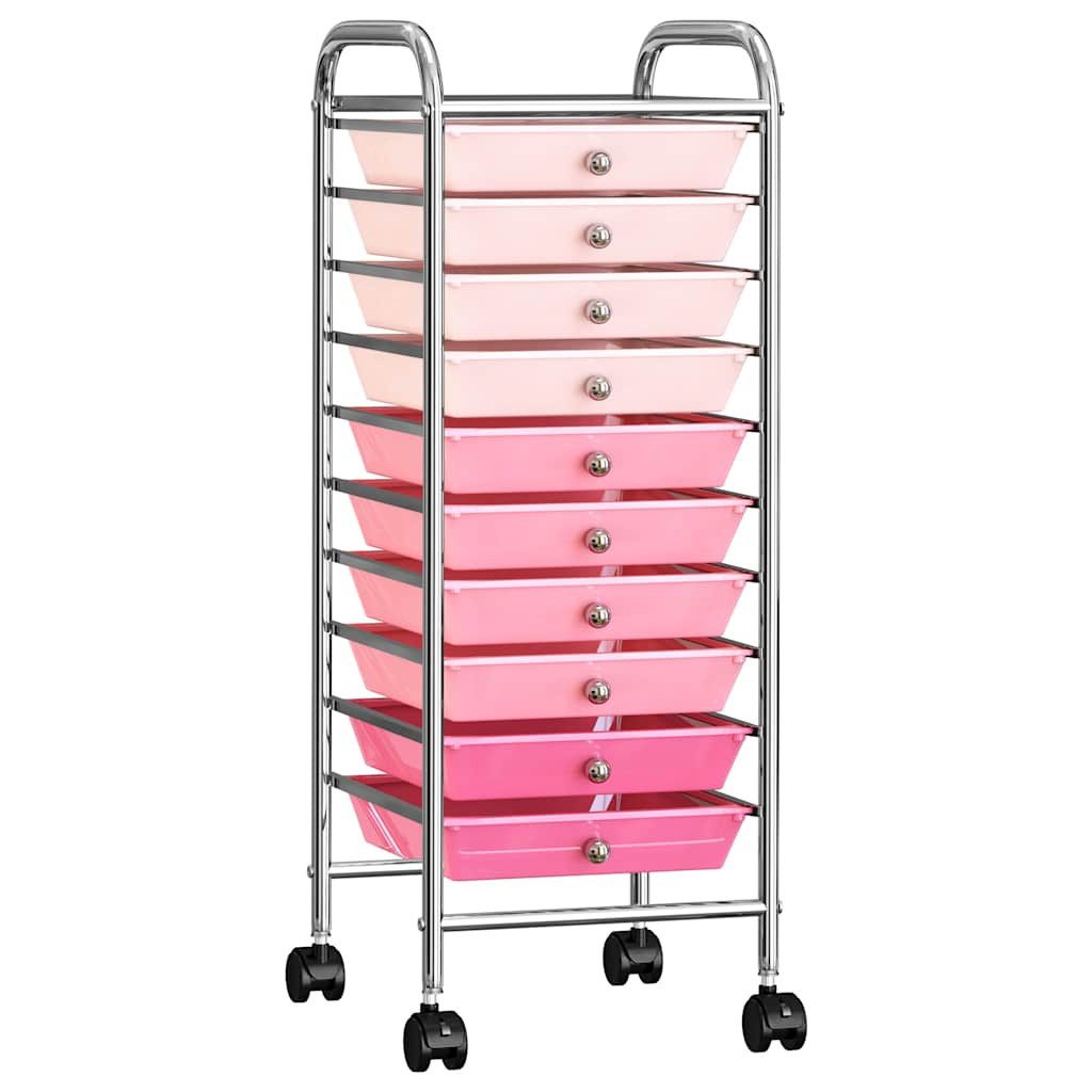 vidaXL Rollwagen Schubladenwagen mit 10 Schubladen Ombre Rosa Kunststoff, (10 St)