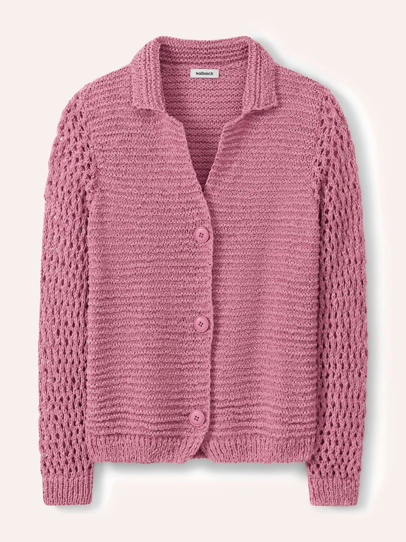 Walbusch Strickjacke Damen Strickjacke mit Leinen Reverskragen Knopfleiste Leinenmix-Cardigan aus italienischem Bändchengarn, pflegeleicht