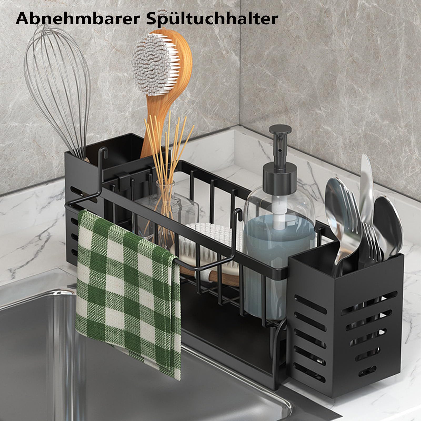 Zyronn Küchenorganizer-Set Spülbecken Organizer Hängend,Kein Bohren Spüle Organizer Schwammhalter, Küchenutensilienhalter mit 2 Stäbchenhalter – Bild 5 von 5